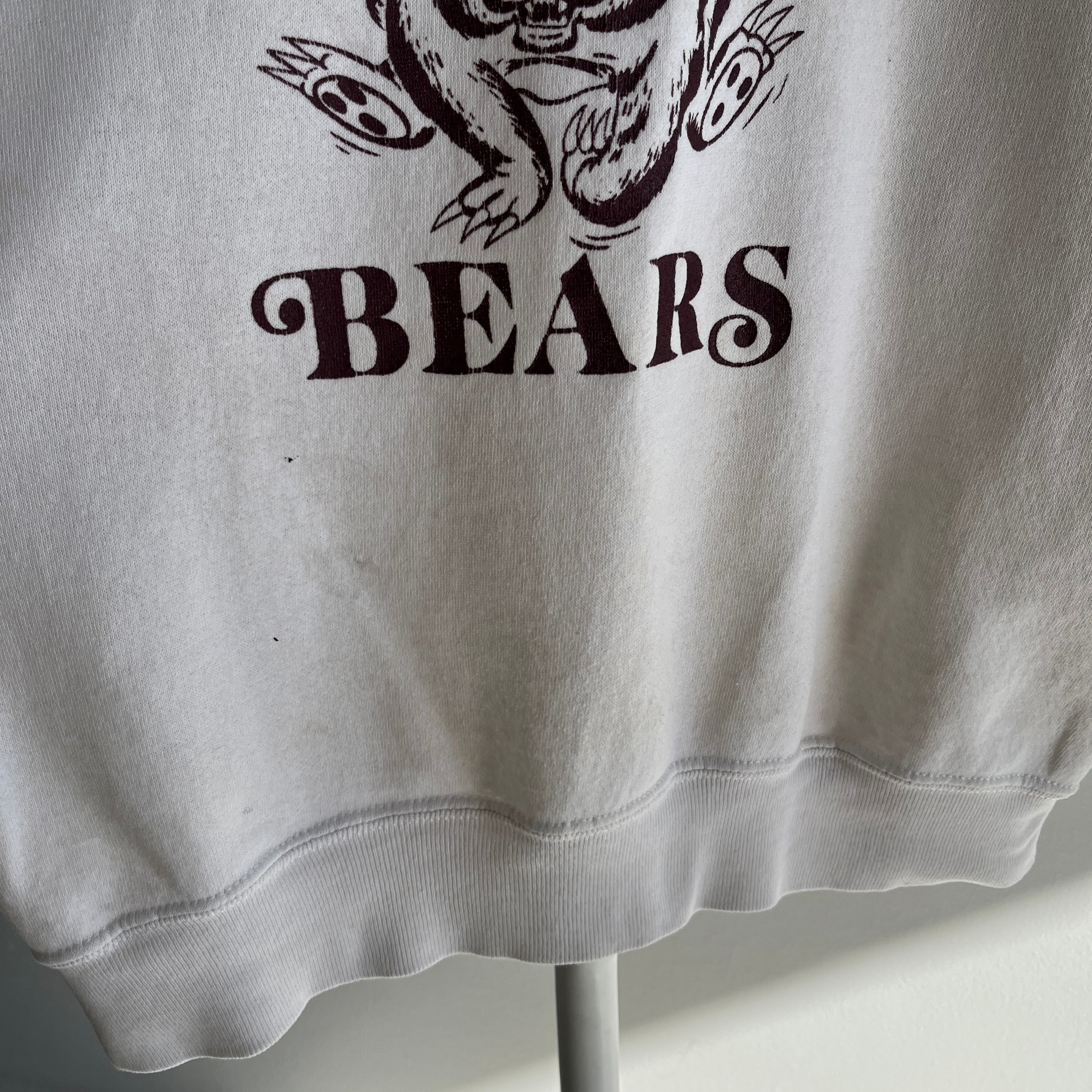 1980s Front and Back SMSU Bears Thinned Out and Stained Sweatshirt