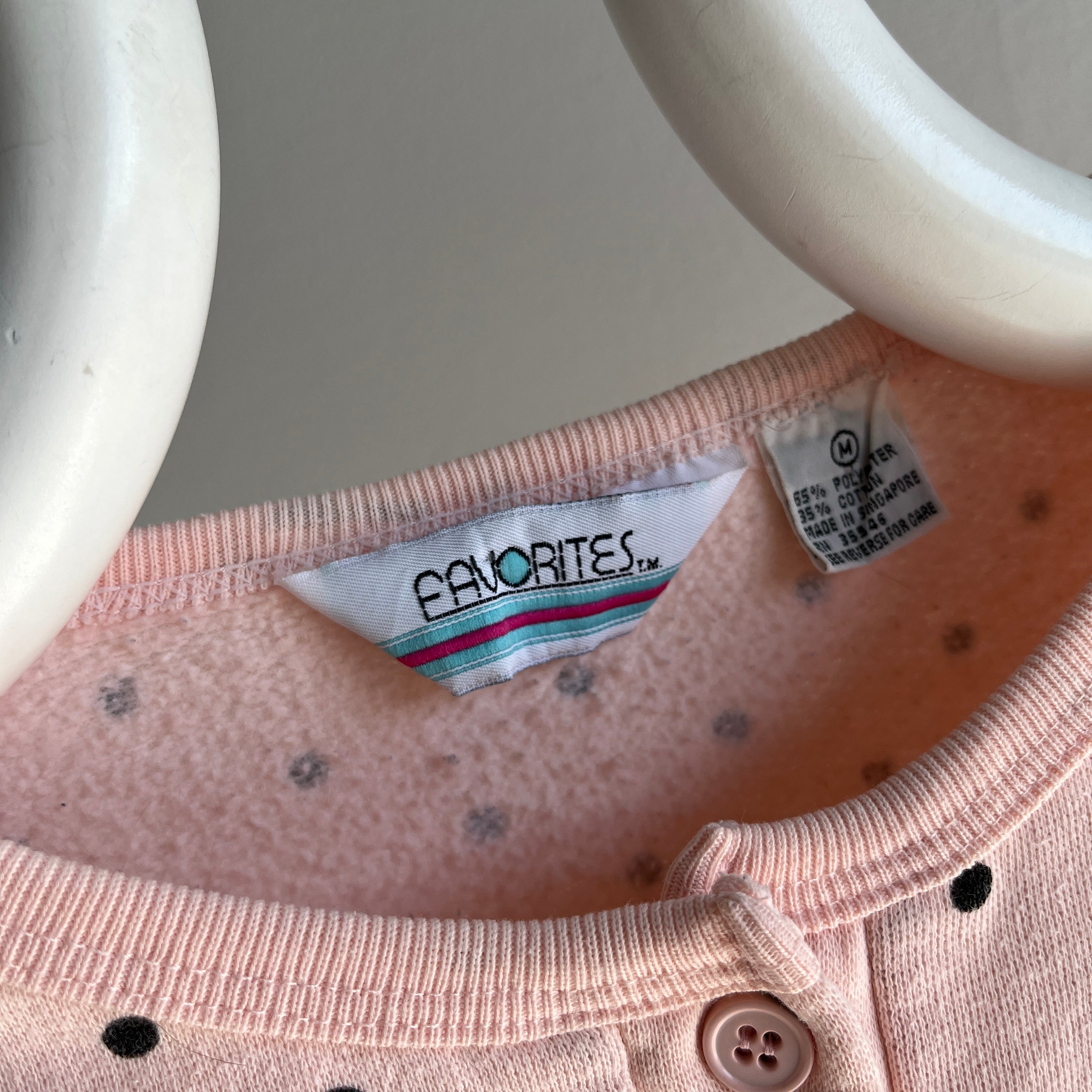 1980s Faded Salmon Polka Dot Henley Sweatshirt