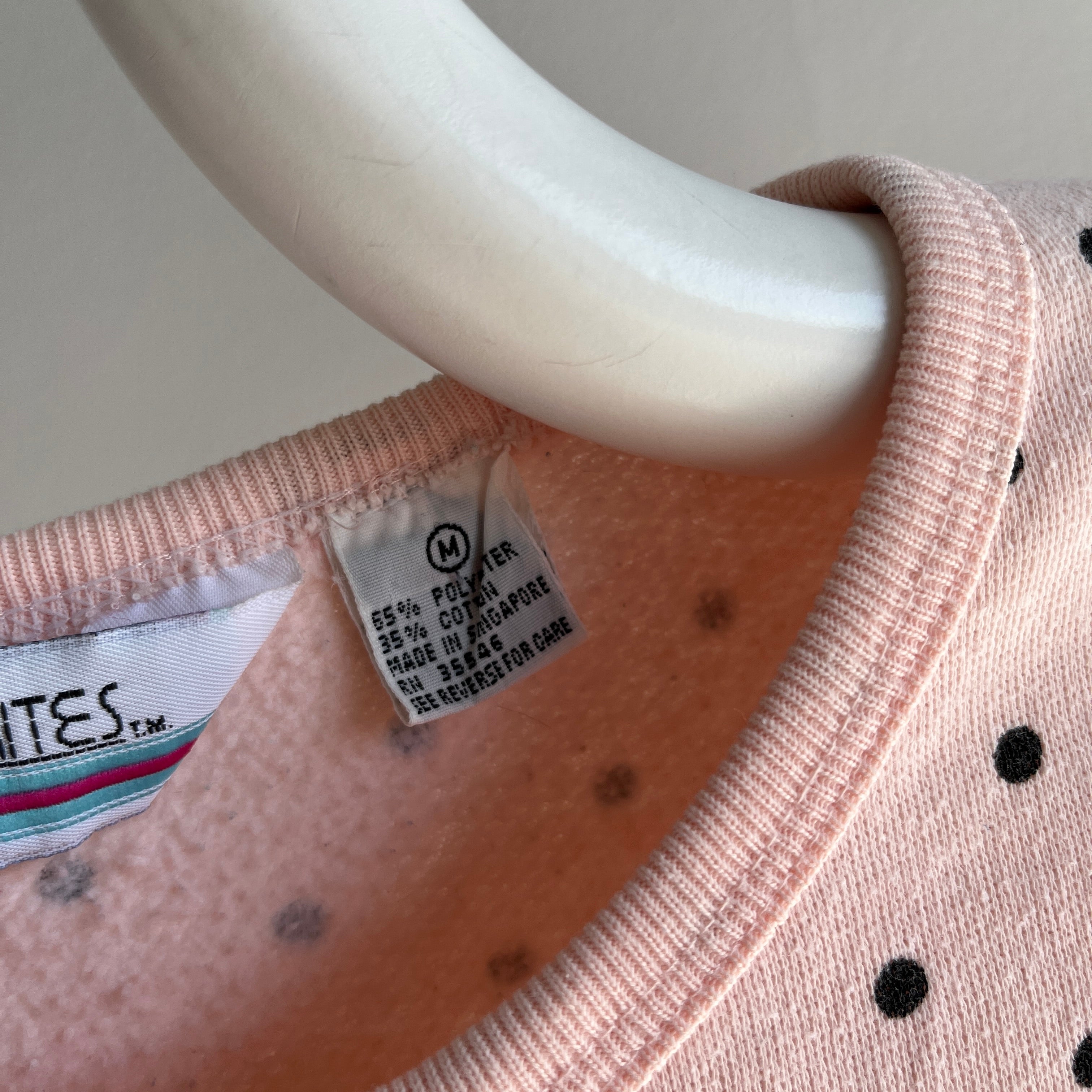 1980s Faded Salmon Polka Dot Henley Sweatshirt