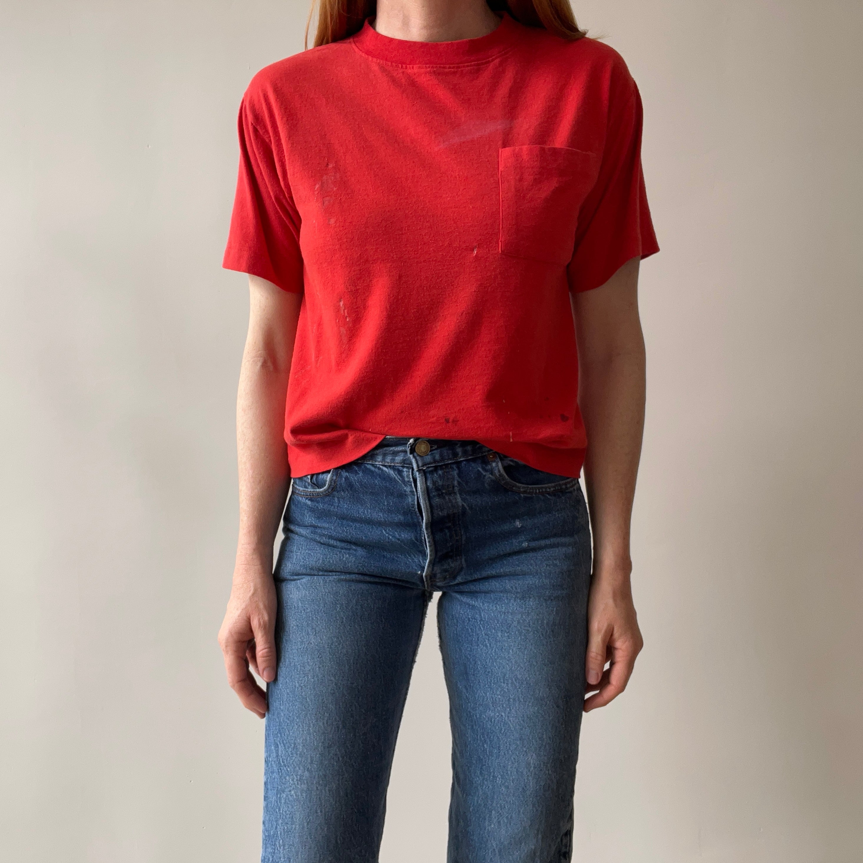 1980s Super Stained Red Pocket T-Shirt