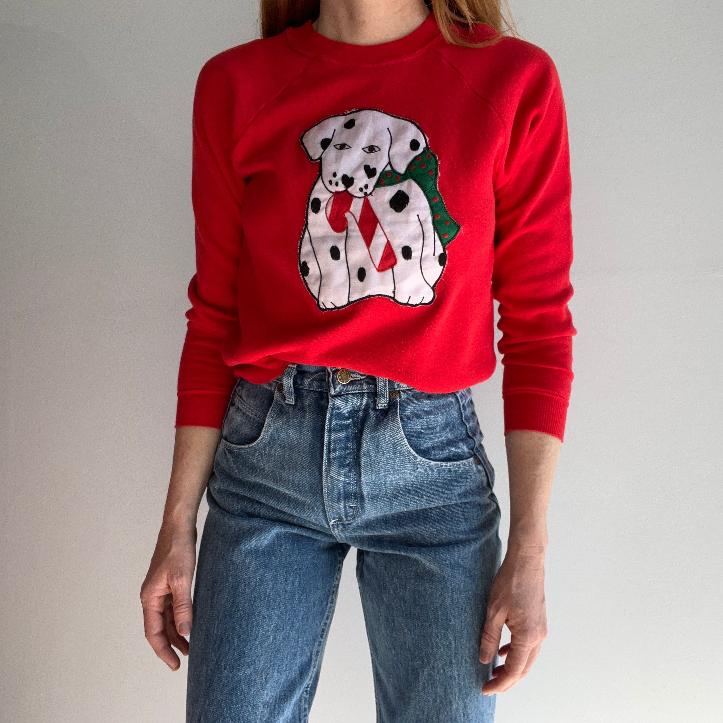 1980s Dalmatian Puppy and a Candy Cane Sweatshirt