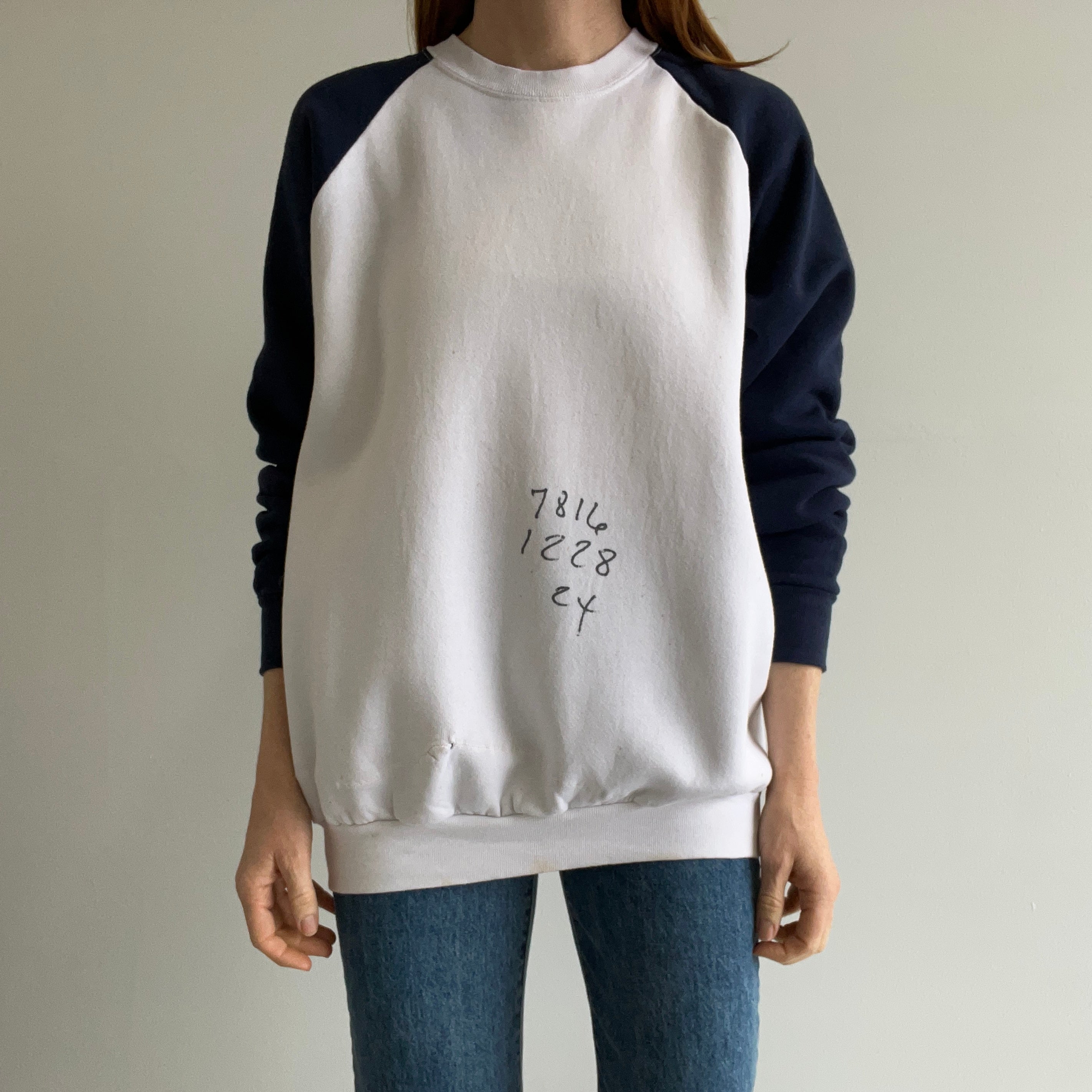 1980s Sample Sweatshirt with Sharpie and Mending Adjustments