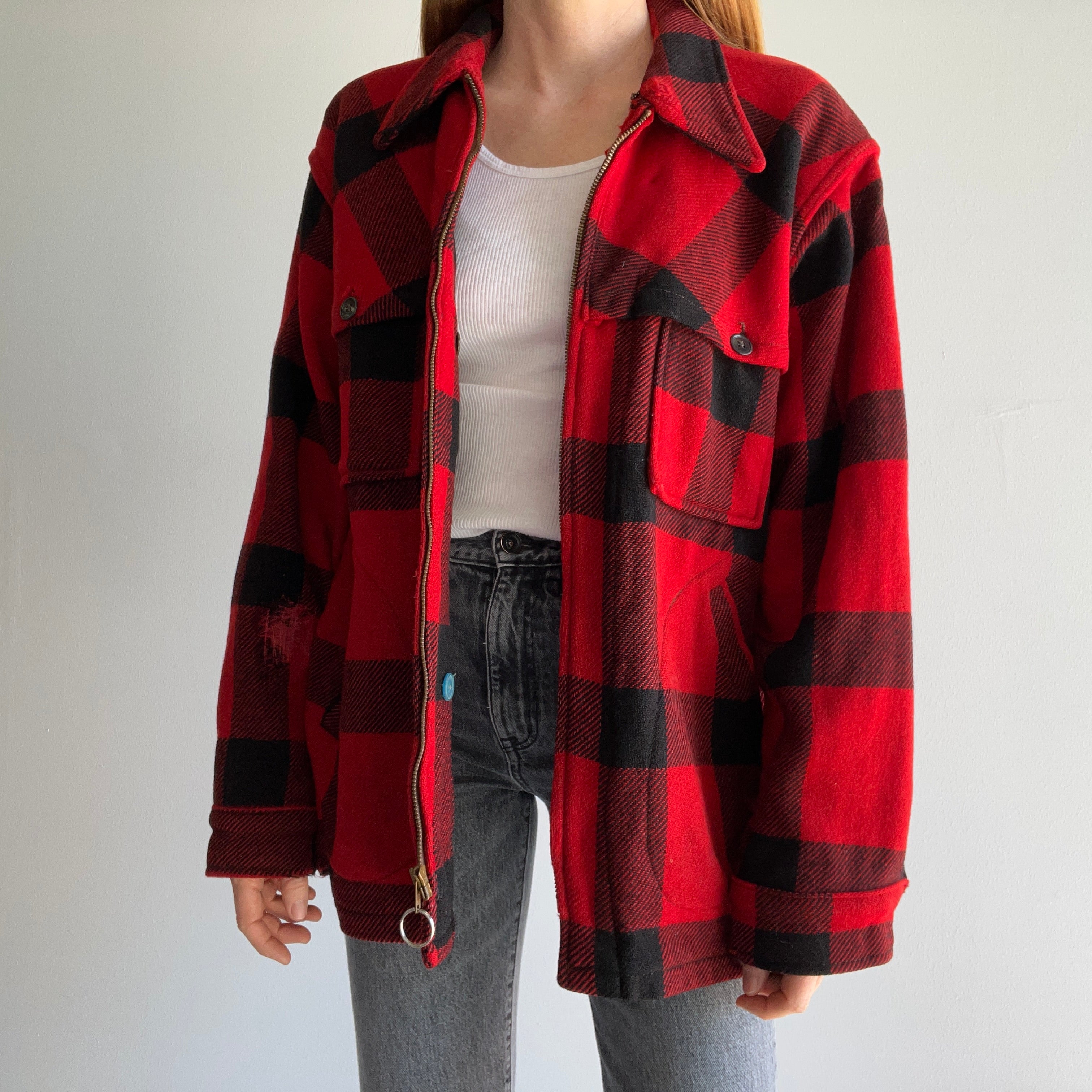 1970s Buffalo Plaid Wool Hunting Jacket without Lining - WOWOWOW