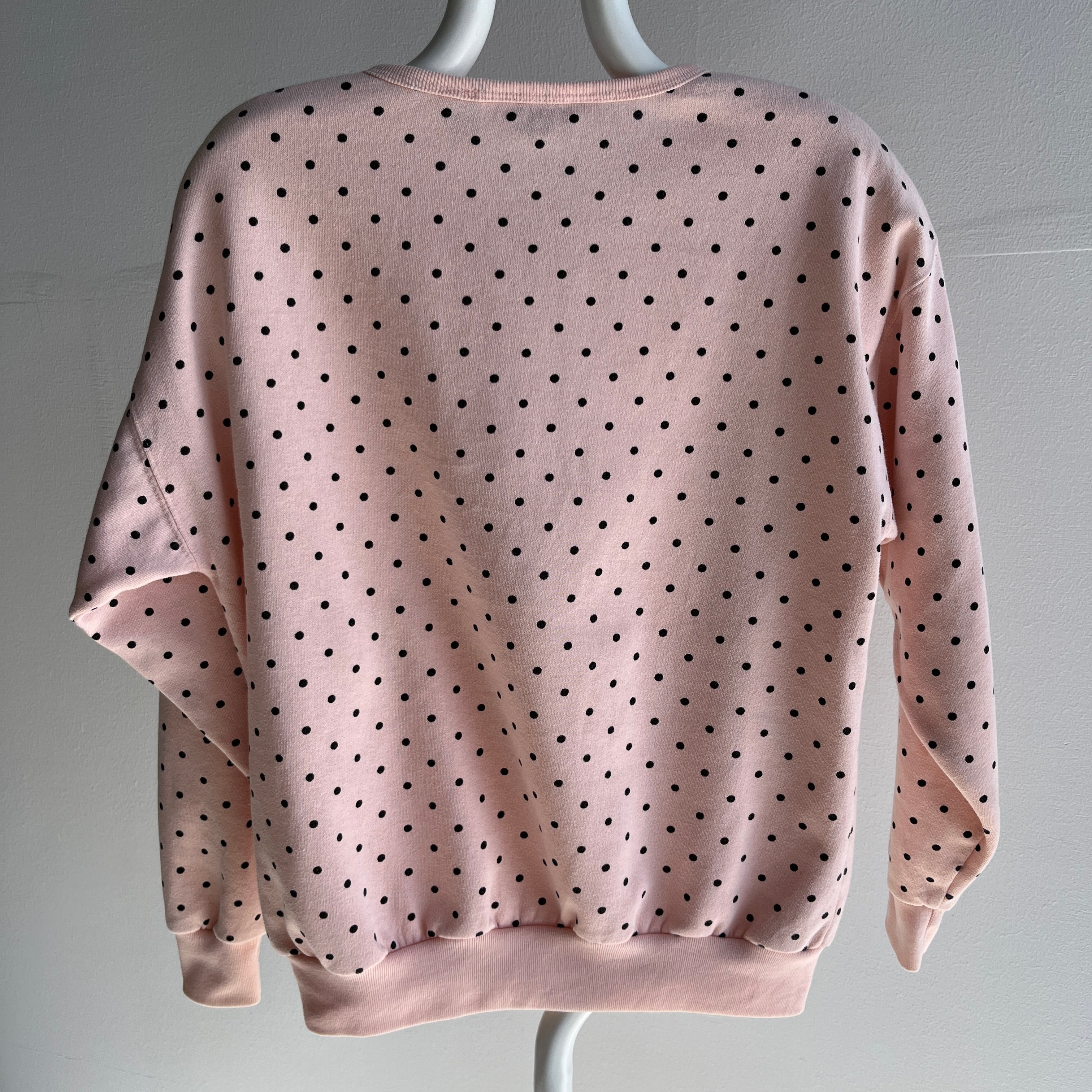 1980s Faded Salmon Polka Dot Henley Sweatshirt