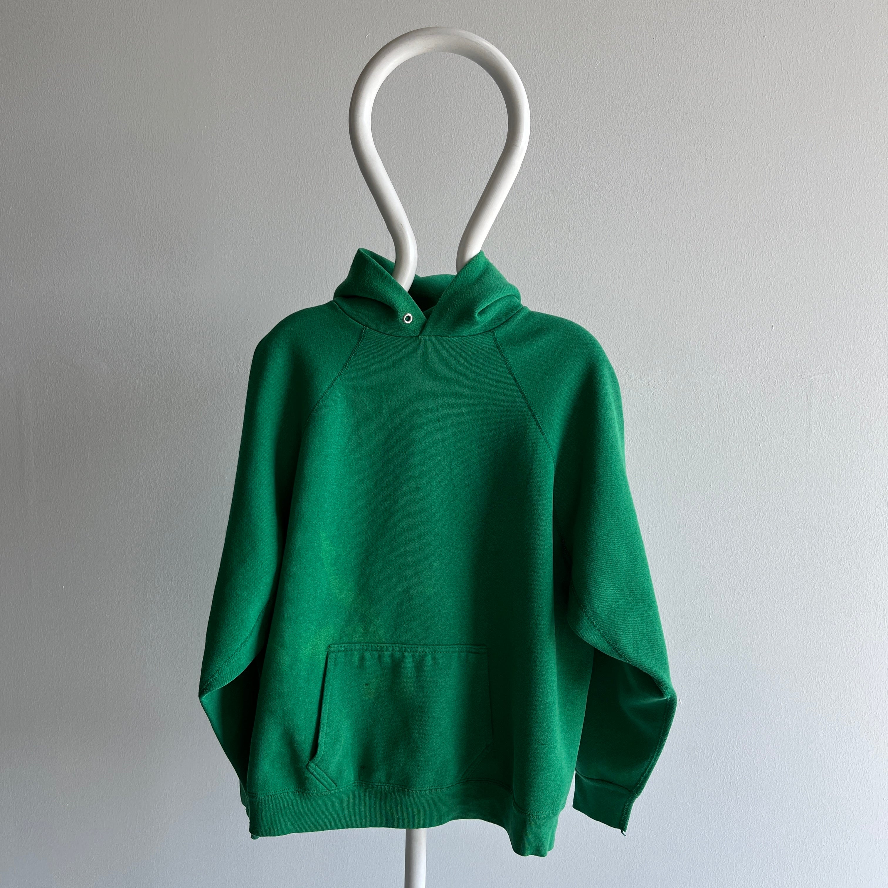 1980s Heavyweight Discus Sun Faded Kelly Green Hoodie - WOW
