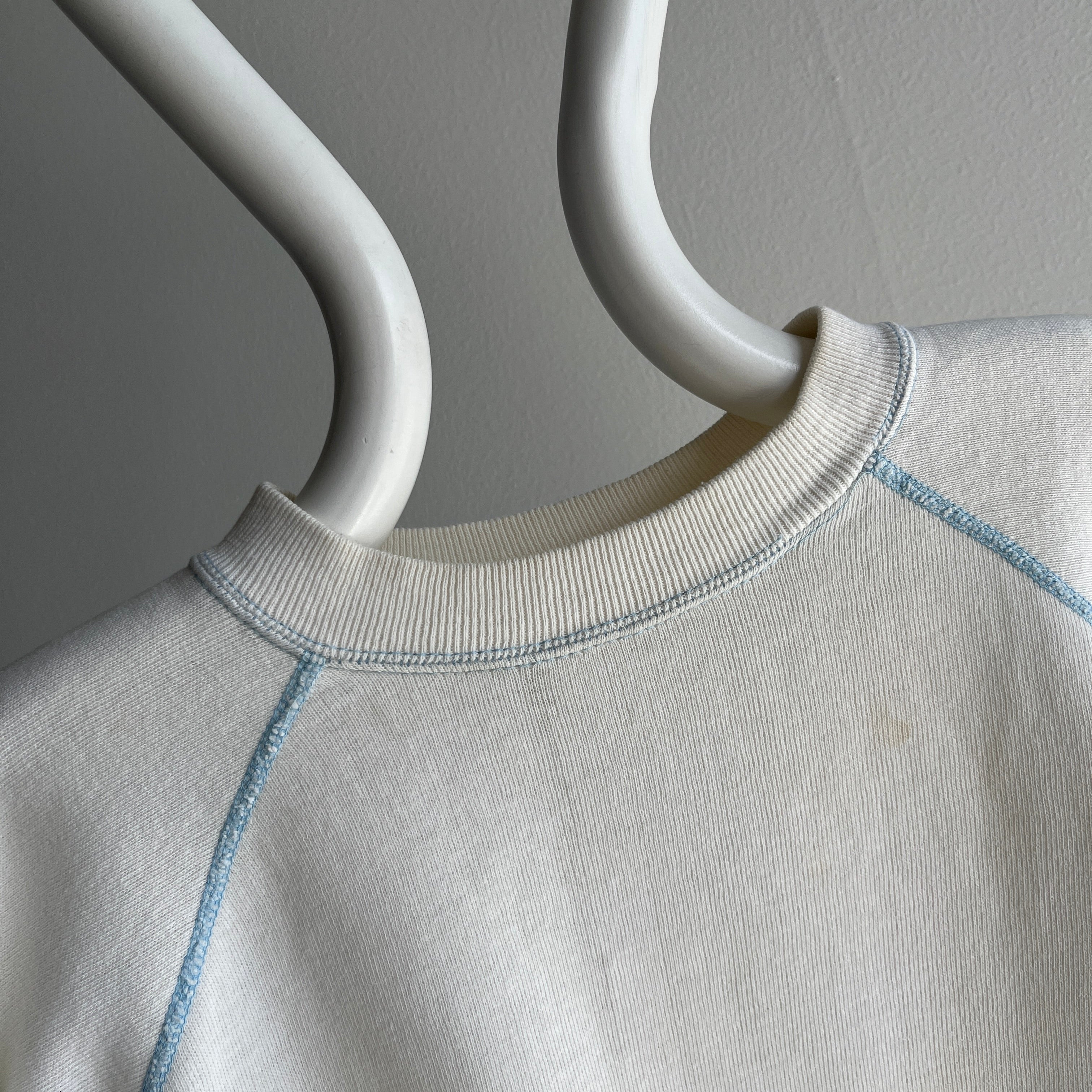1970s Epic Bleached Out and Perfectly Worn Sweatshirt with Blue Contrast Stitching
