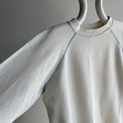 1970s Epic Bleached Out and Perfectly Worn Sweatshirt with Blue Contrast Stitching
