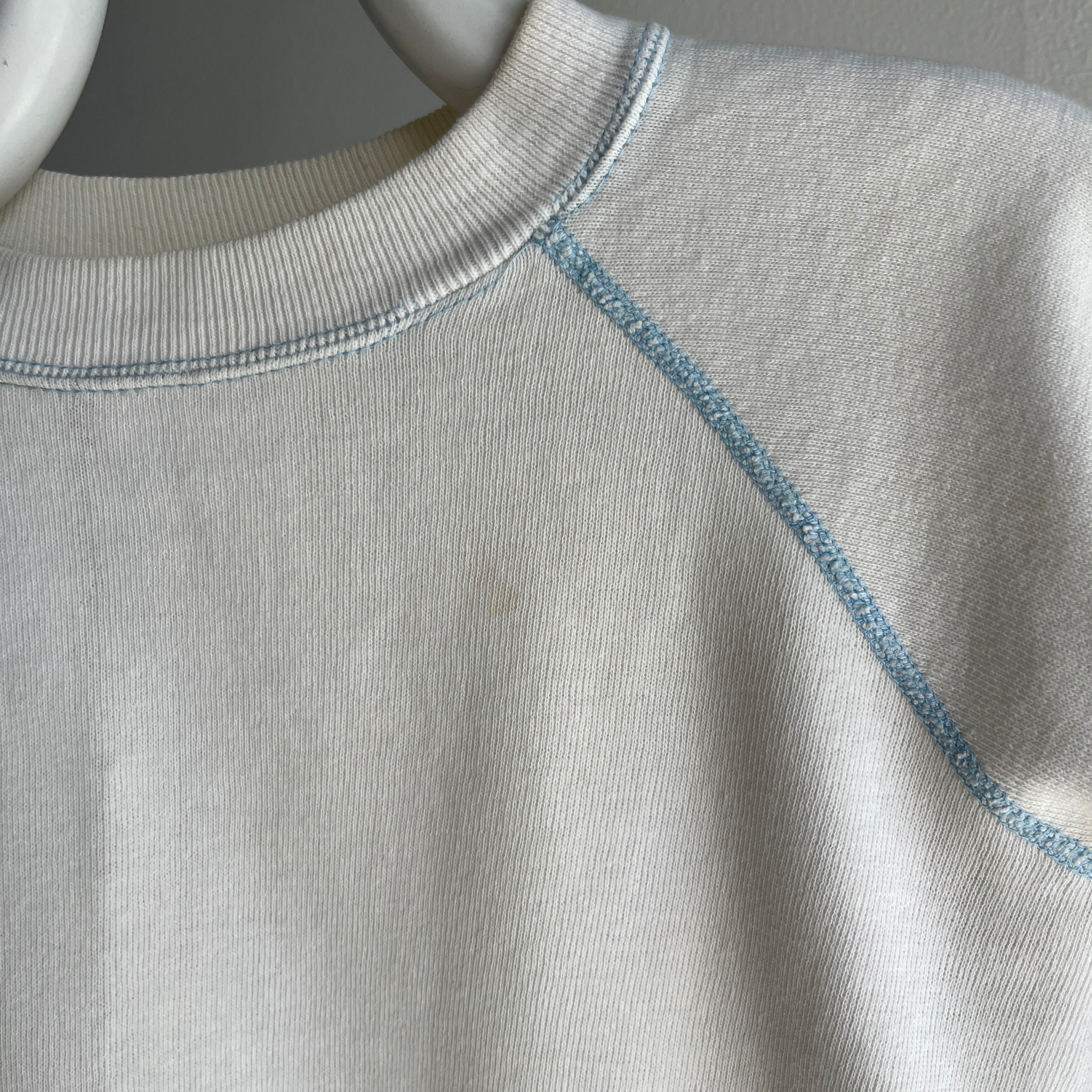 1970s Epic Bleached Out and Perfectly Worn Sweatshirt with Blue Contrast Stitching