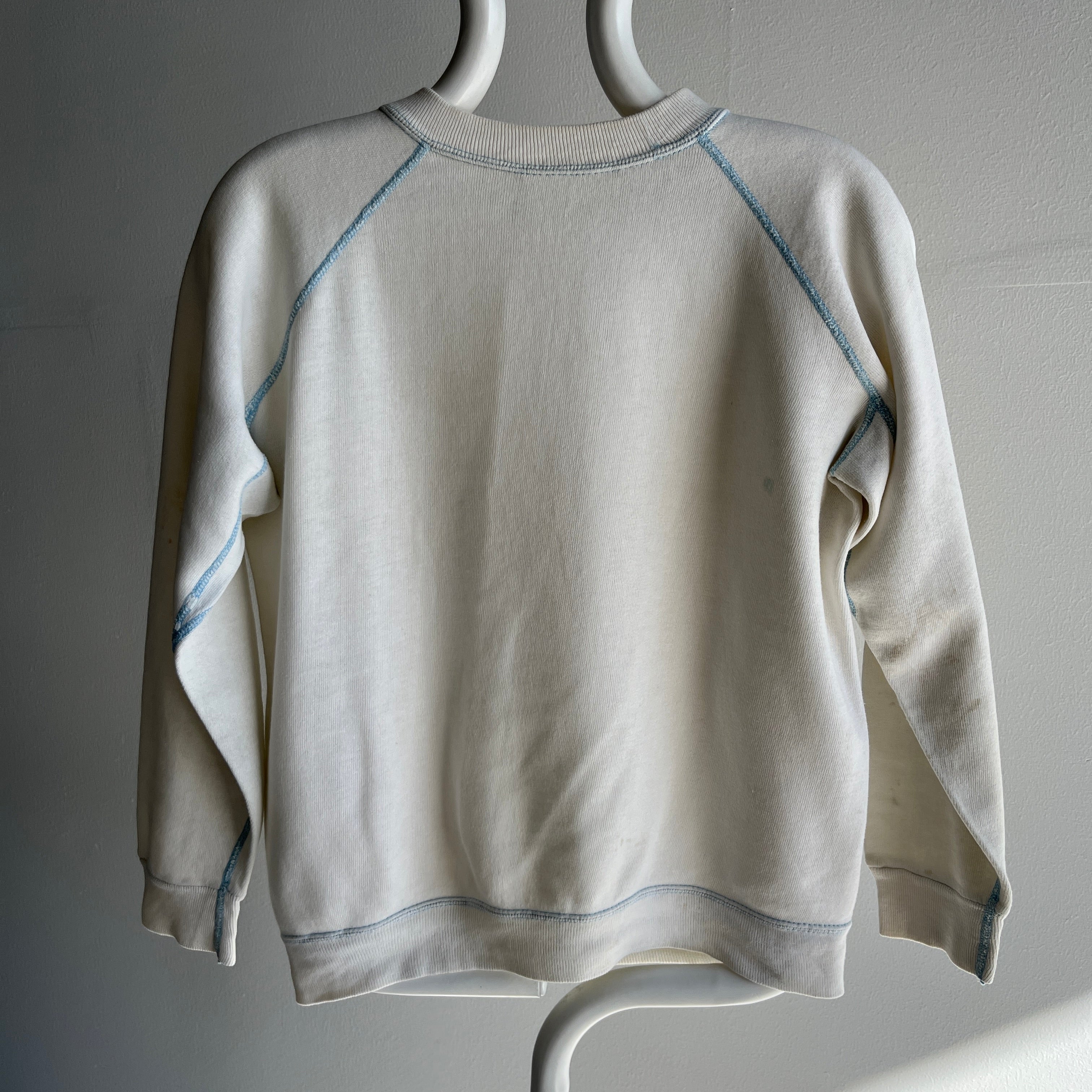 1970s Epic Bleached Out and Perfectly Worn Sweatshirt with Blue Contrast Stitching