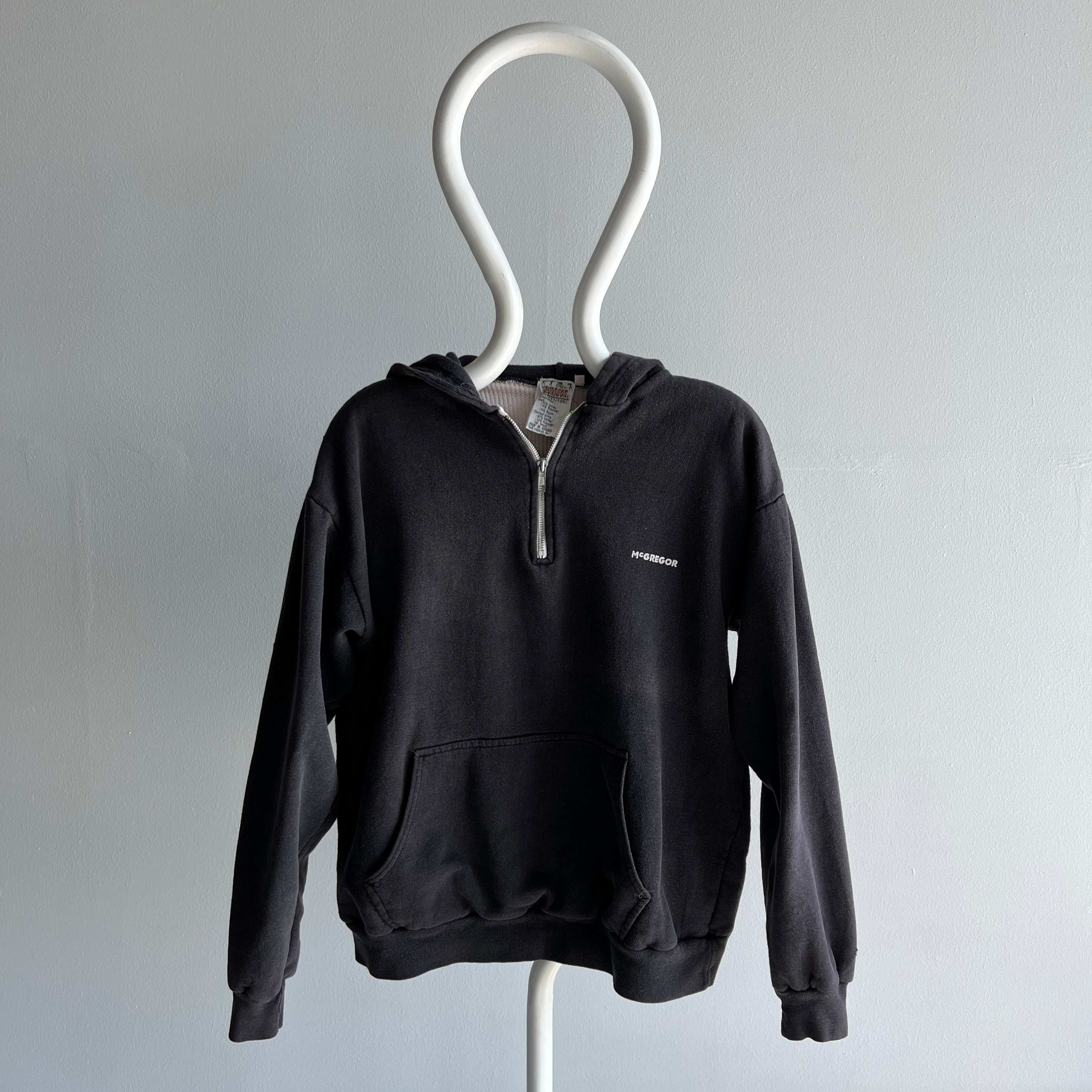 1980s McGregor 1/4 Zip Faded Black Insulated Hoodie - The First I've Ever Spotted!