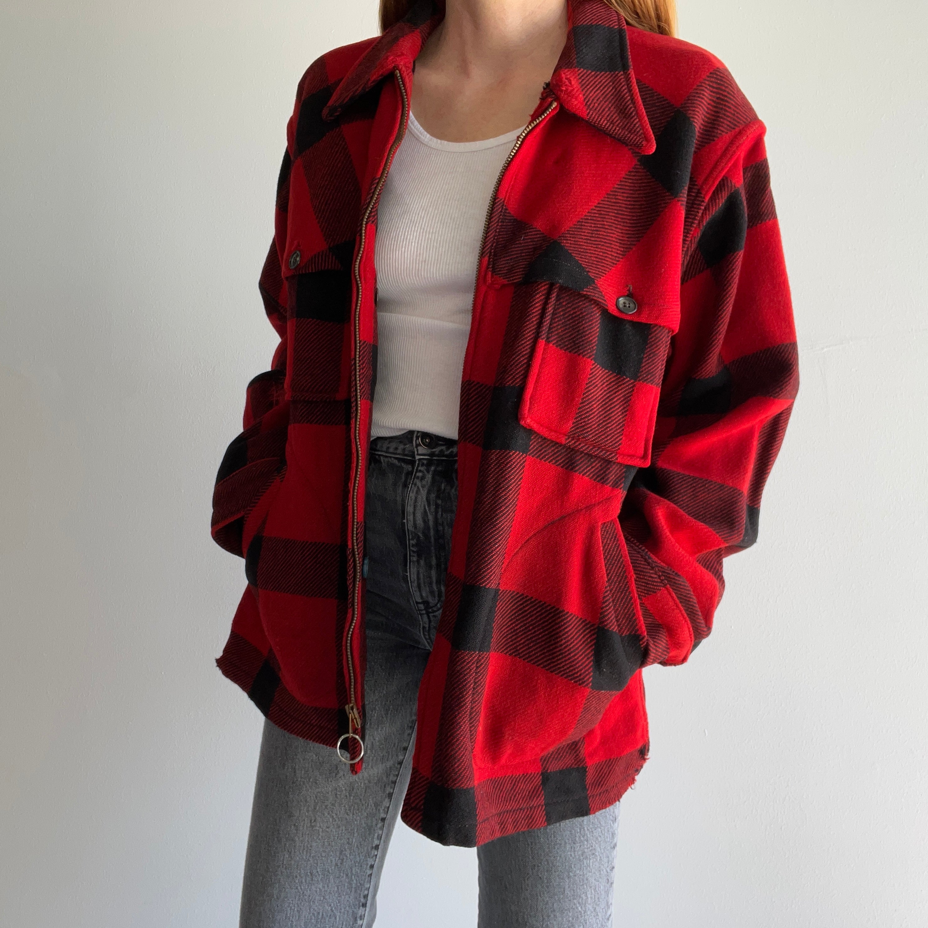 1970s Buffalo Plaid Wool Hunting Jacket without Lining - WOWOWOW