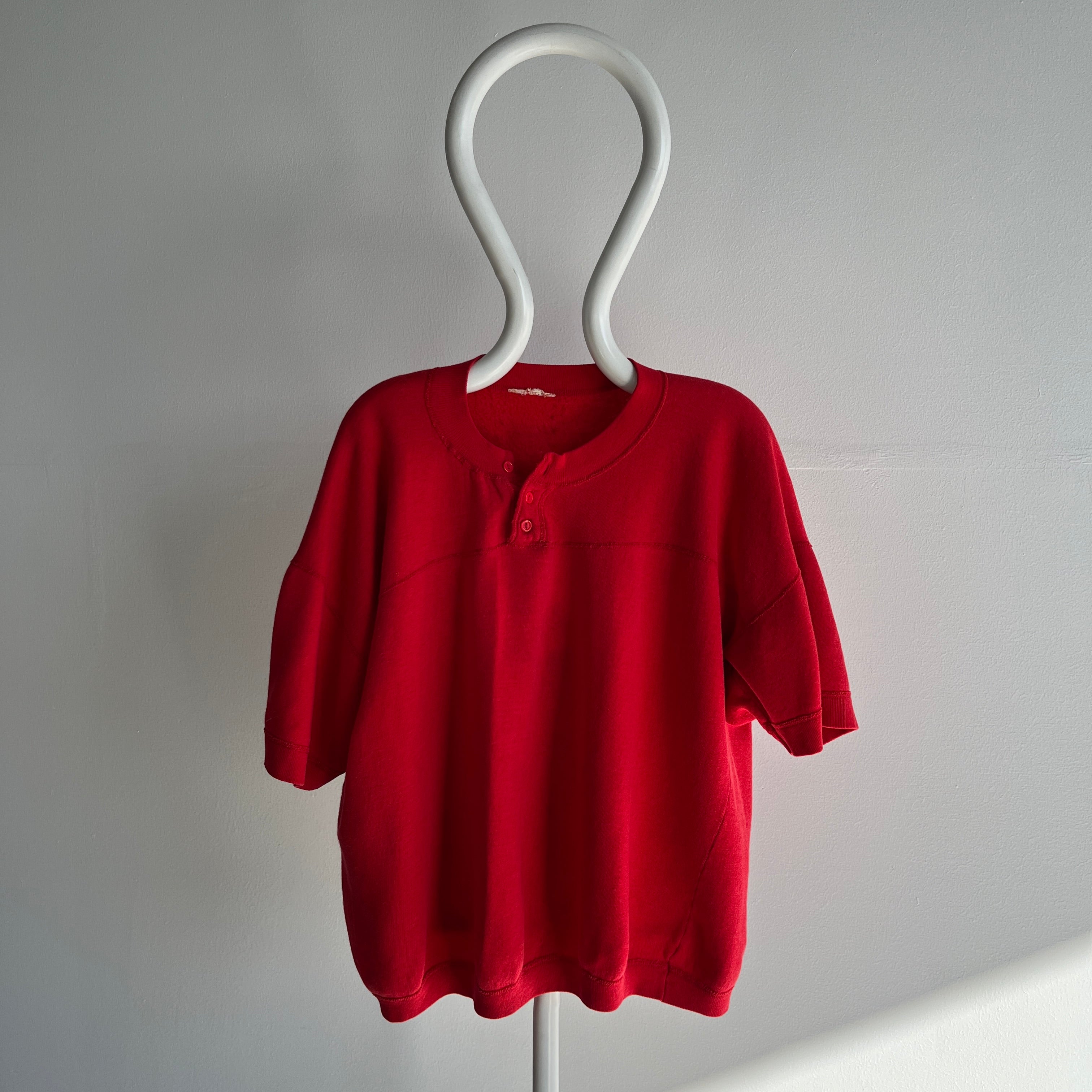 1990s Red Henley Warm Up with The Most Incredible Sleeves