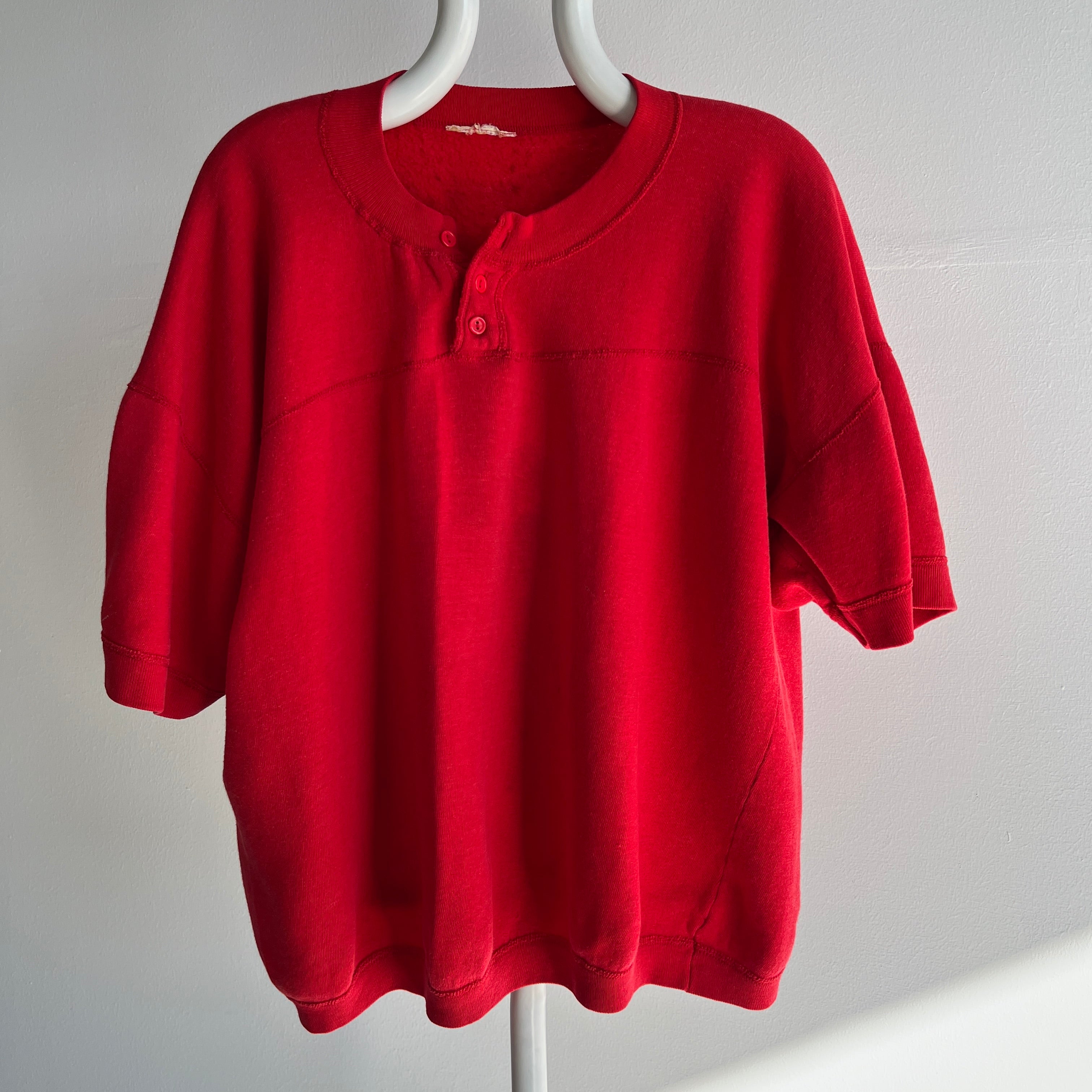 1990s Red Henley Warm Up with The Most Incredible Sleeves