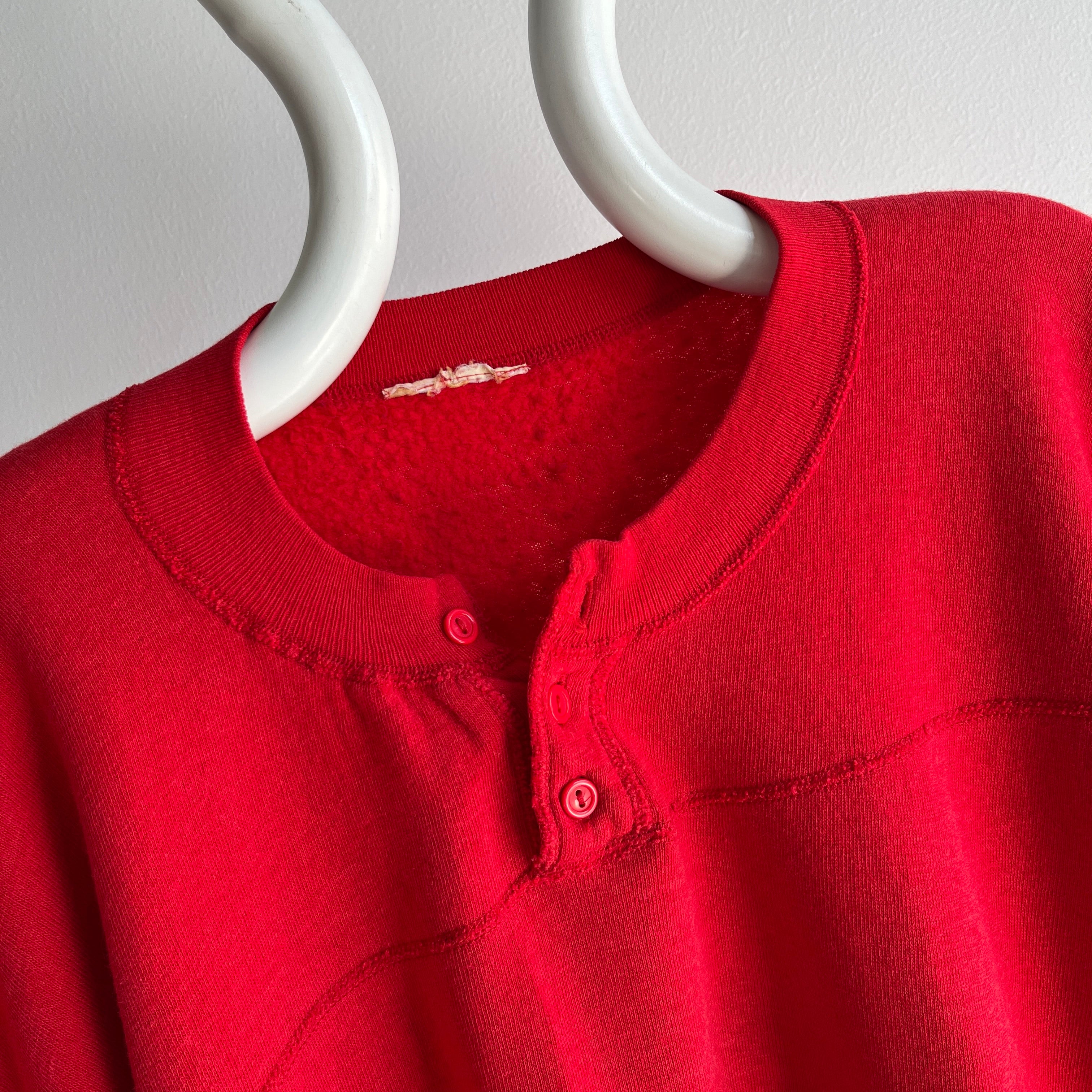 1990s Red Henley Warm Up with The Most Incredible Sleeves