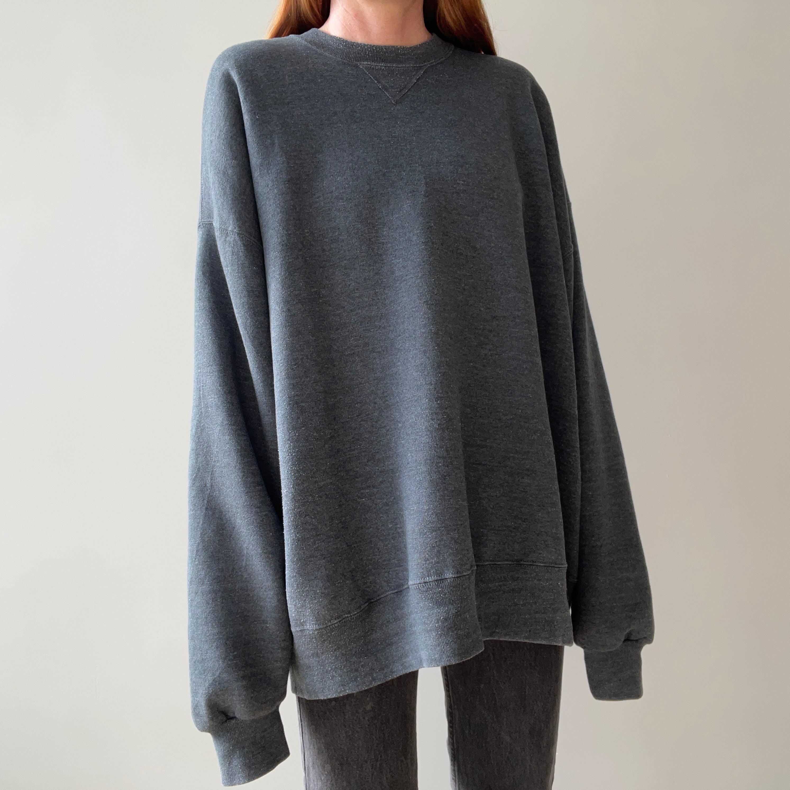 1990s Deep Gray Larger Single V Sweatshirt by Russell