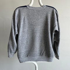 1970s Single Stripe Blank Worn Gray and Navy Raglan - GIMME