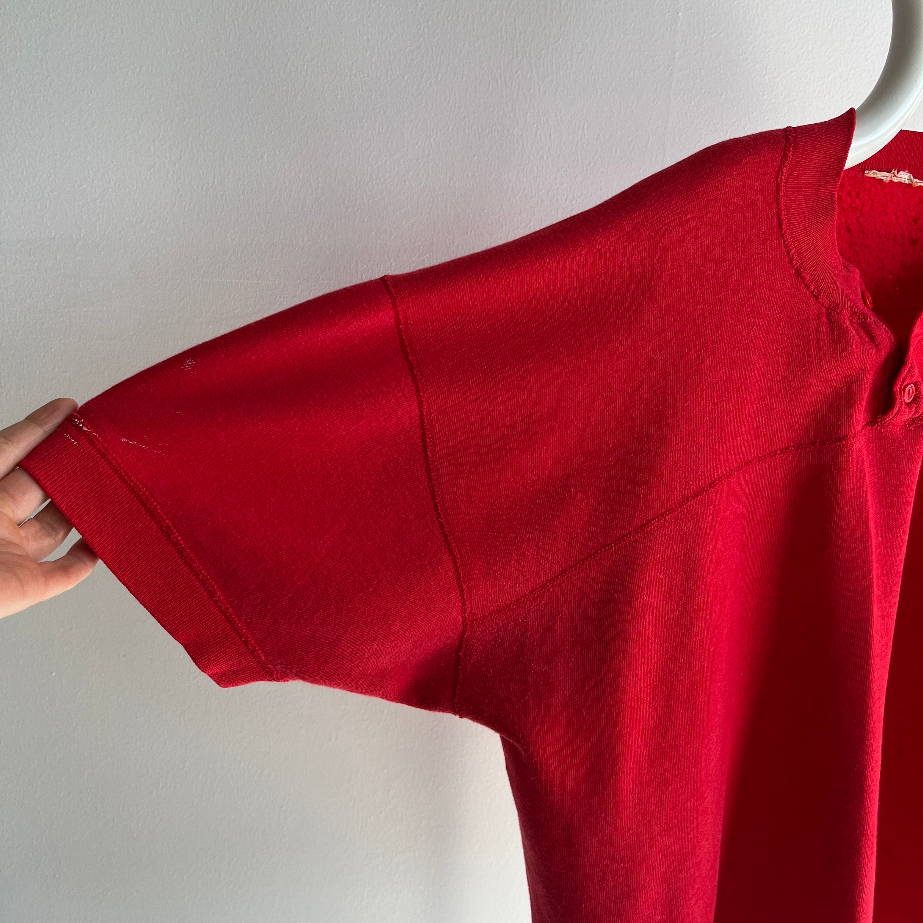 1990s Red Henley Warm Up with The Most Incredible Sleeves