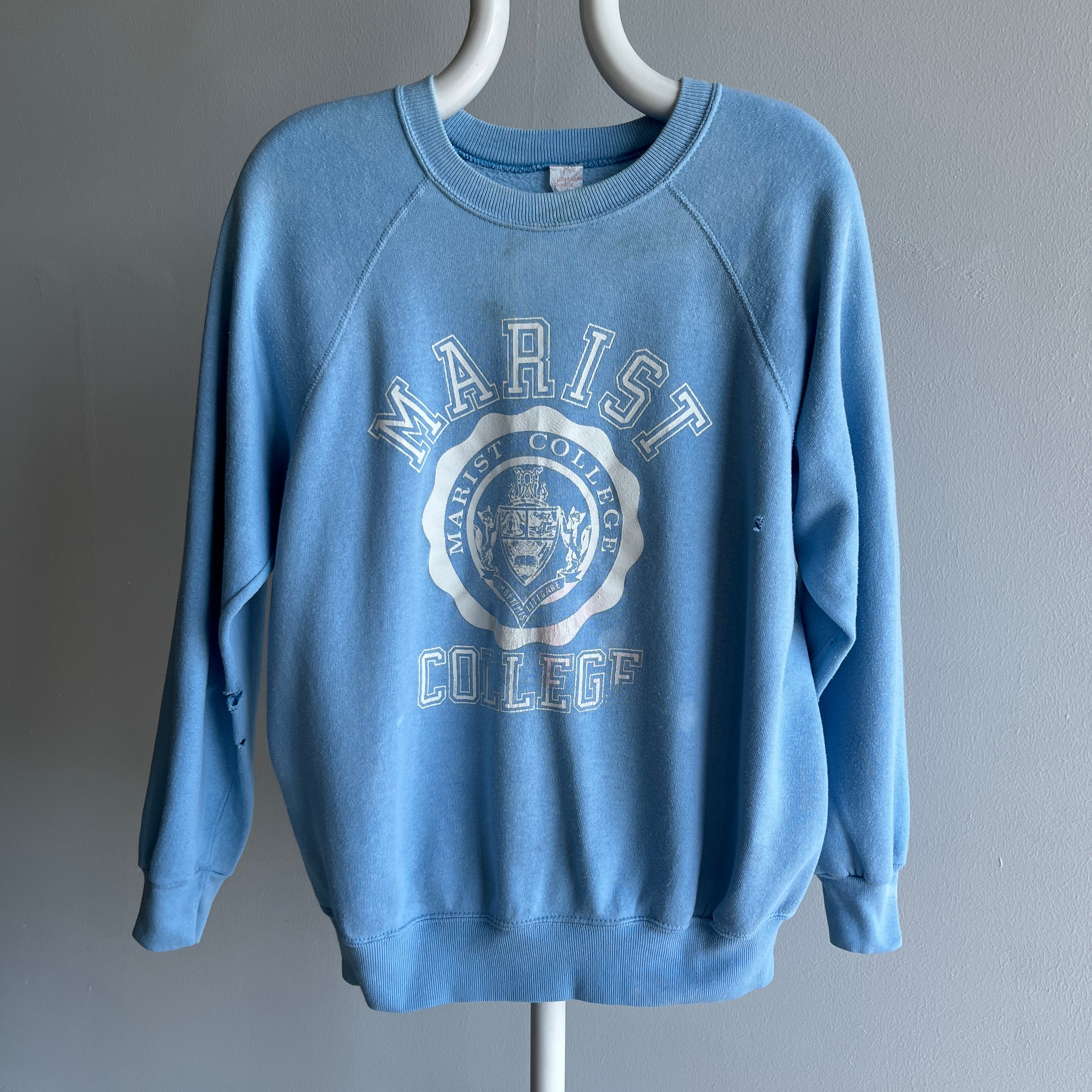 1970s Marist College Stained and Worn Sweatshirt - Holes