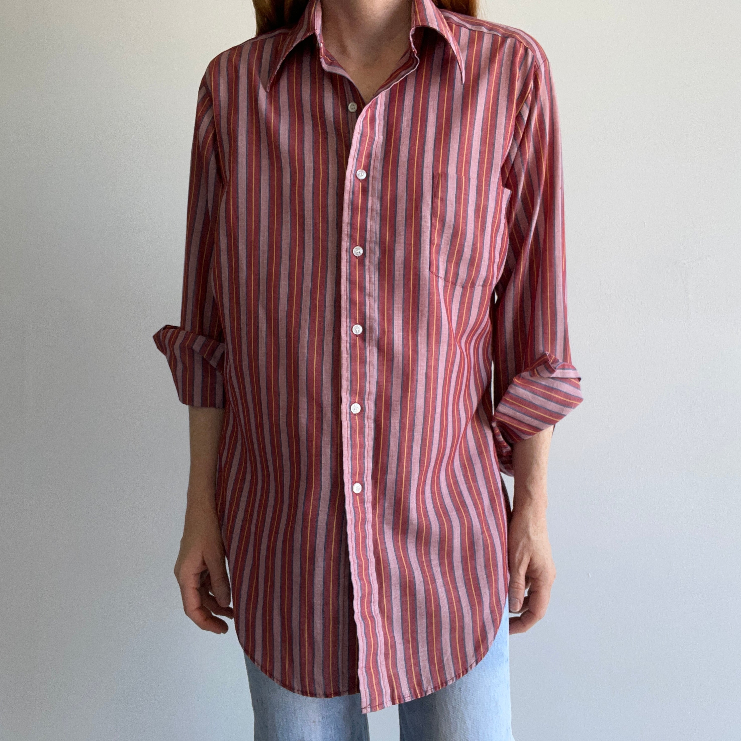 1970s Striped Cotton Blend Button Down Shirt From Sears