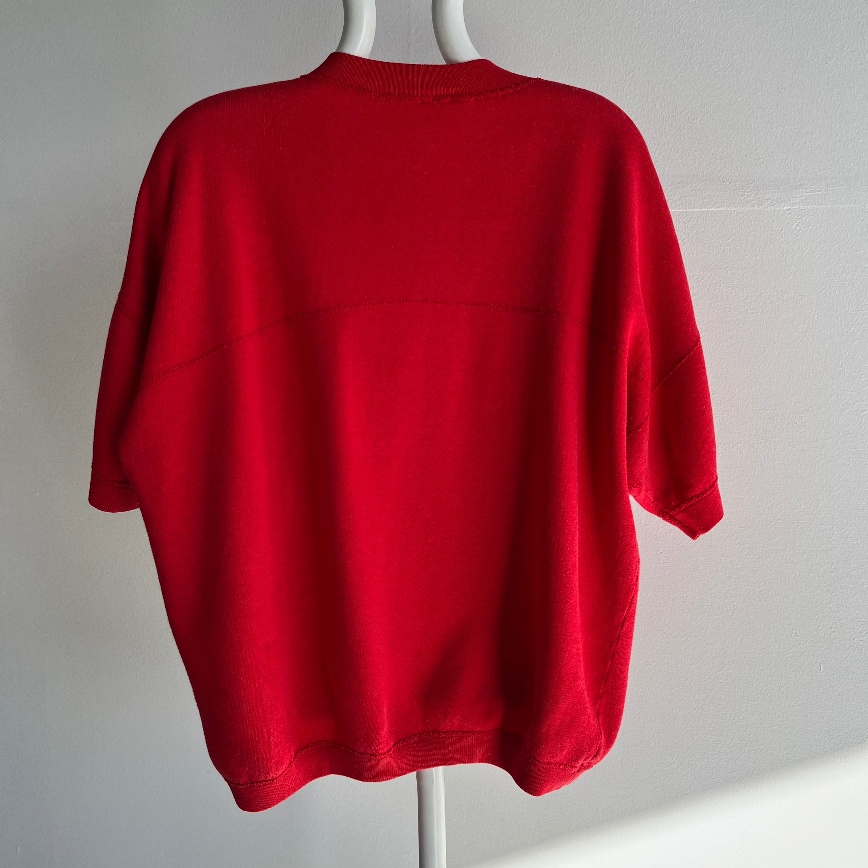 1990s Red Henley Warm Up with The Most Incredible Sleeves