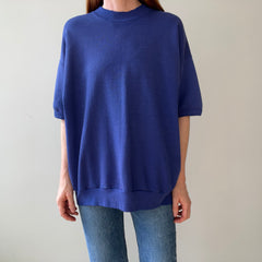 1980s Blank Faded Blue Short Sleeve Sweatshirt