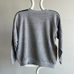 1970s Single Stripe Blank Worn Gray and Navy Raglan - GIMME