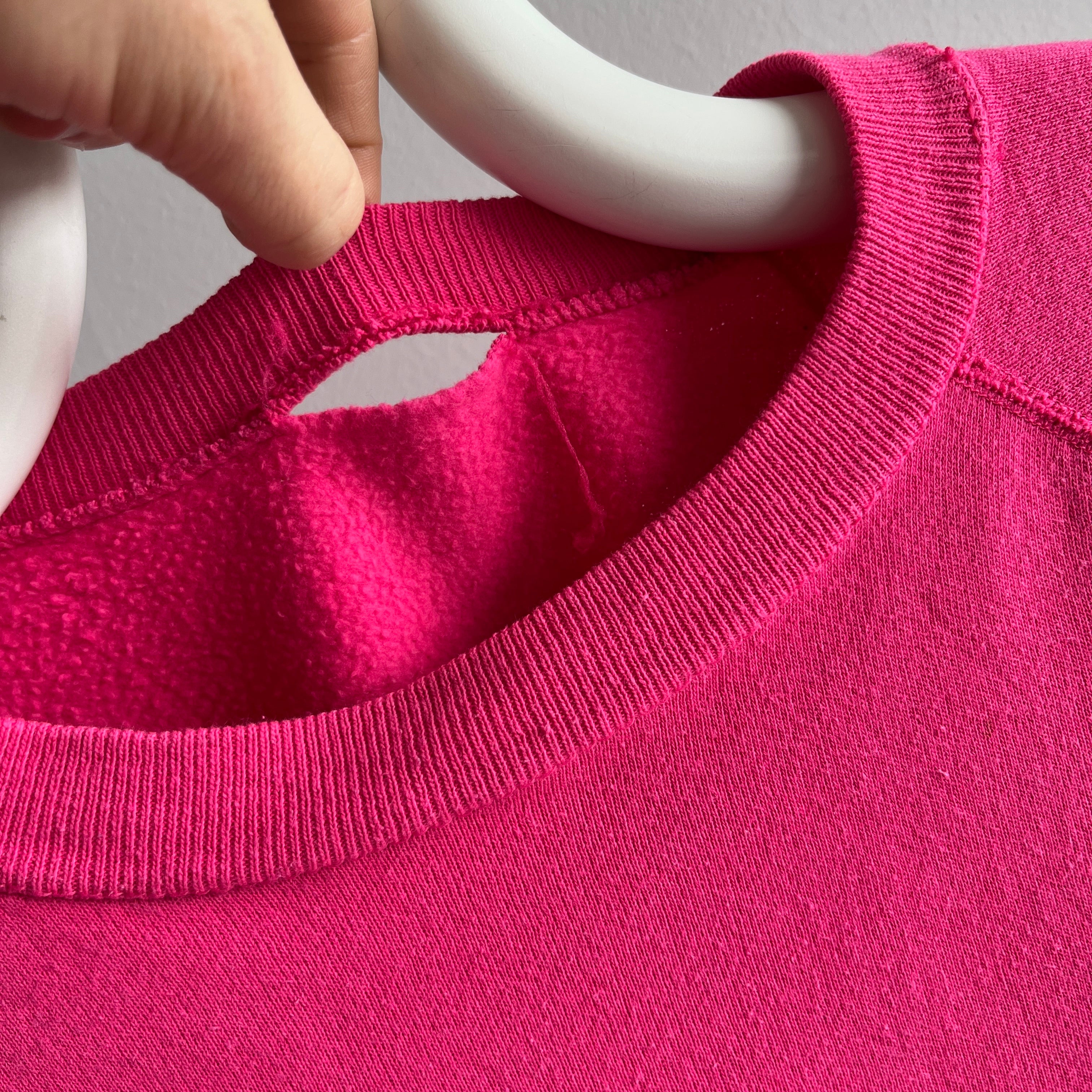 1980/90s OSFMany Neon Pink Sweatshirt with Shorter Long Sleeves - Big Time Swoon