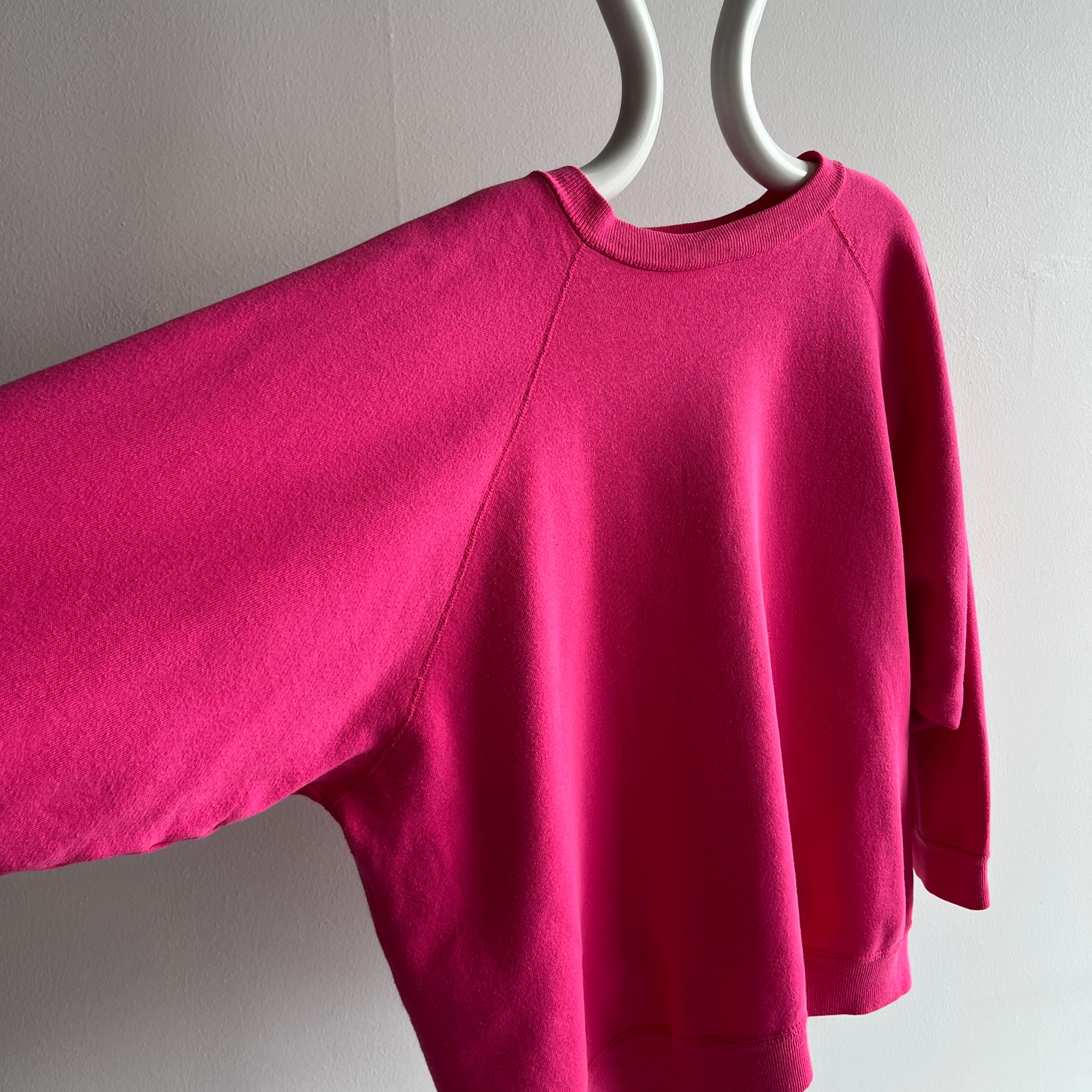 1980/90s OSFMany Neon Pink Sweatshirt with Shorter Long Sleeves - Big Time Swoon