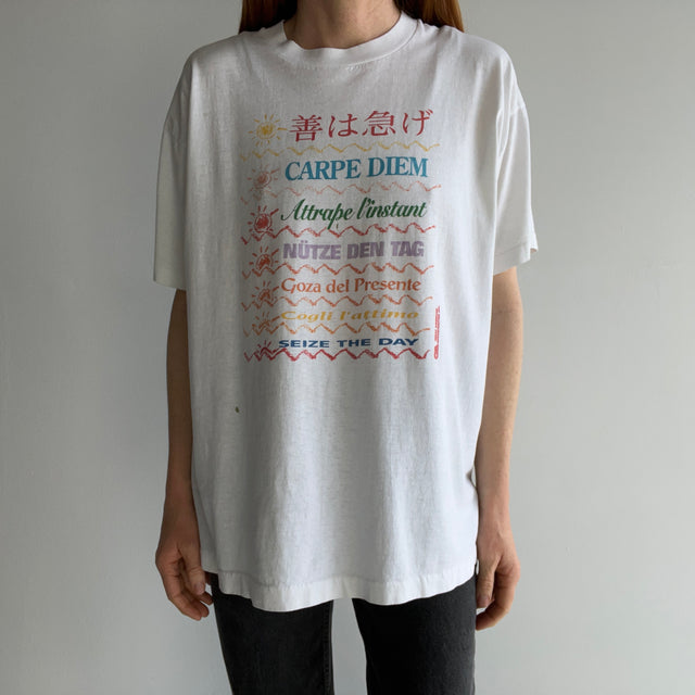 1980s Carpe Diem "While You Can" SUPER DUPER Stained and Thinned Out Single Stitch FOTL T-Shirt