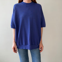 1980s Blank Faded Blue Short Sleeve Sweatshirt