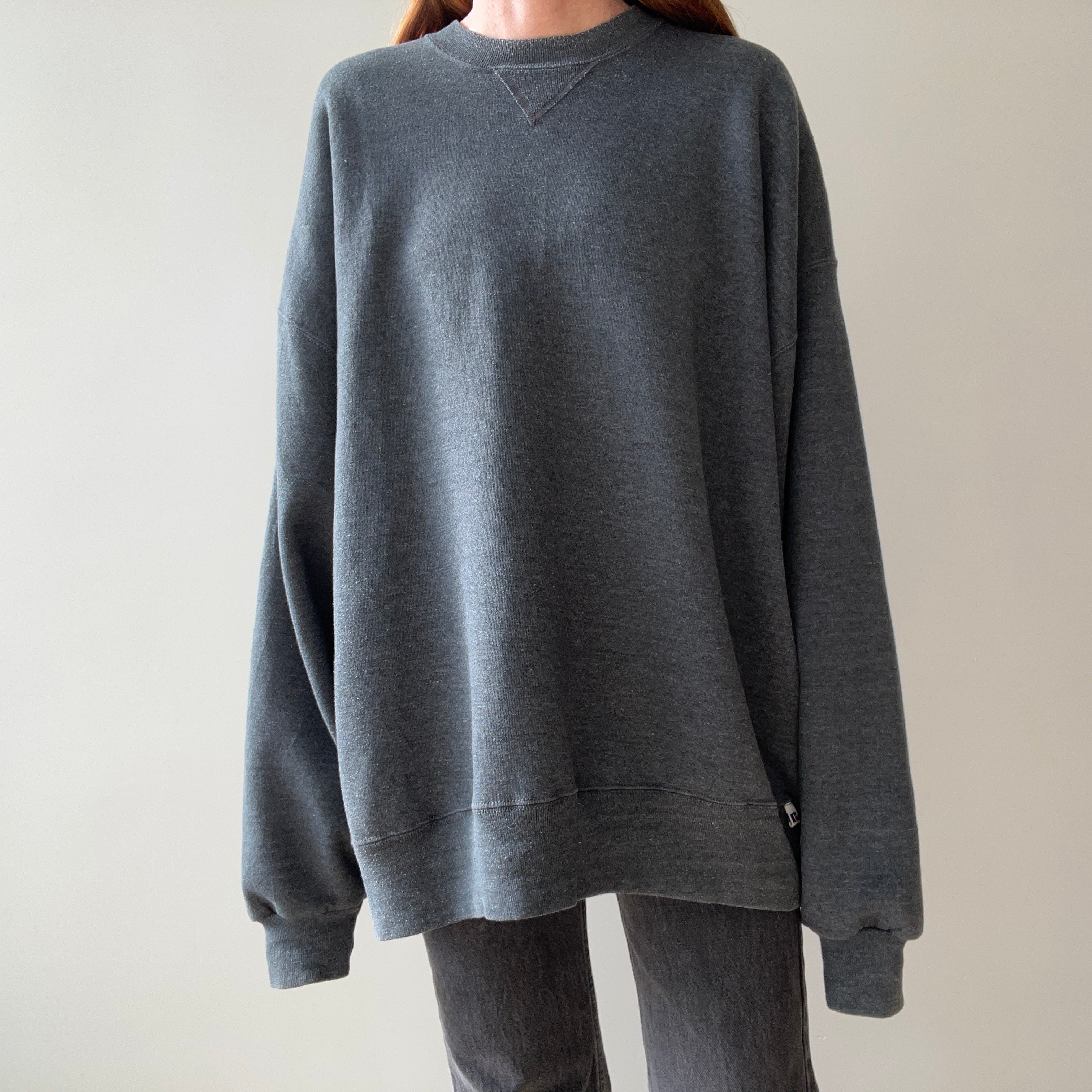 1990s Deep Gray Larger Single V Sweatshirt by Russell