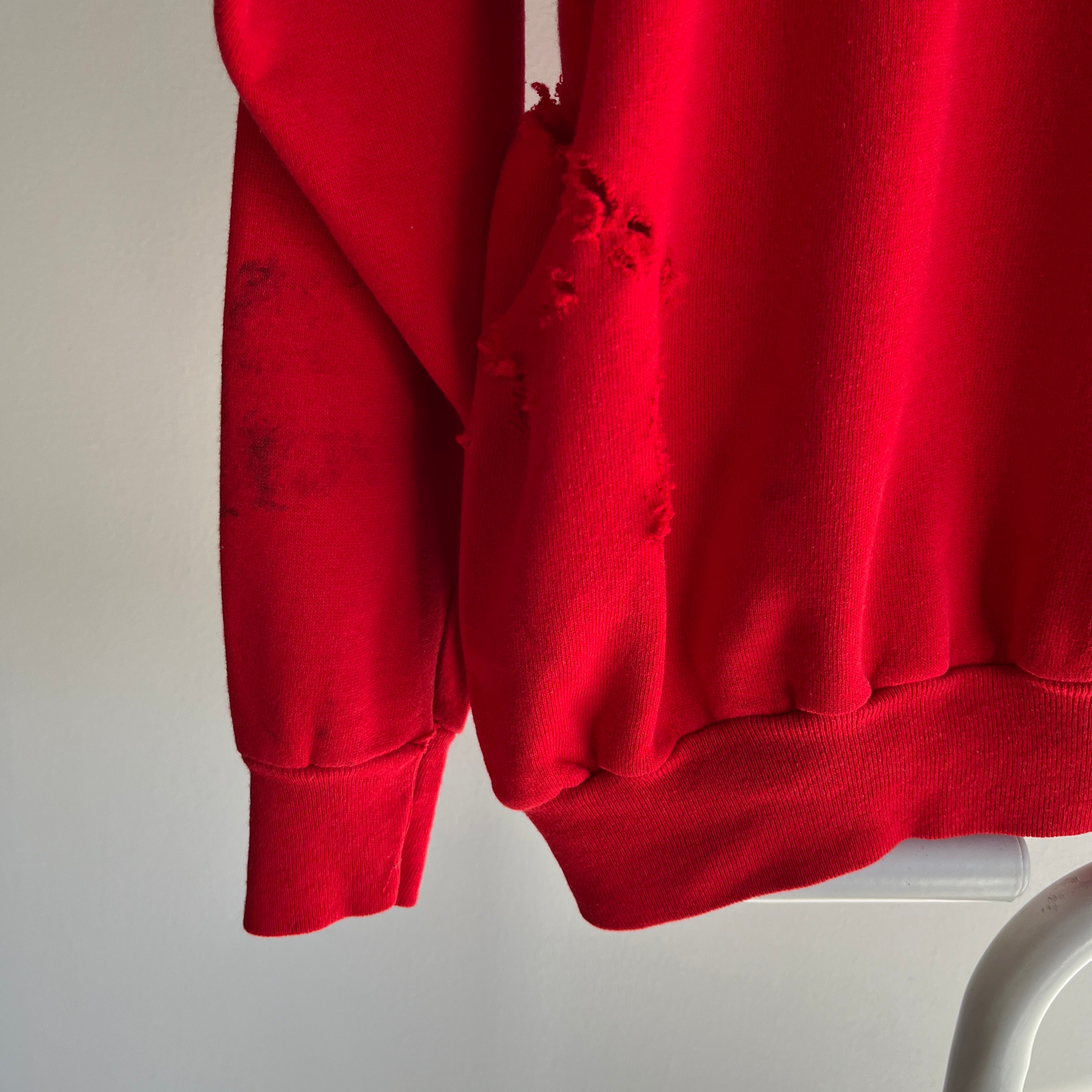 1980s Lipstick Red F Grade Got Caught in a Bike Chain Destroyed Sweatshirt