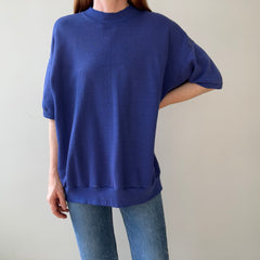 1980s Blank Faded Blue Short Sleeve Sweatshirt