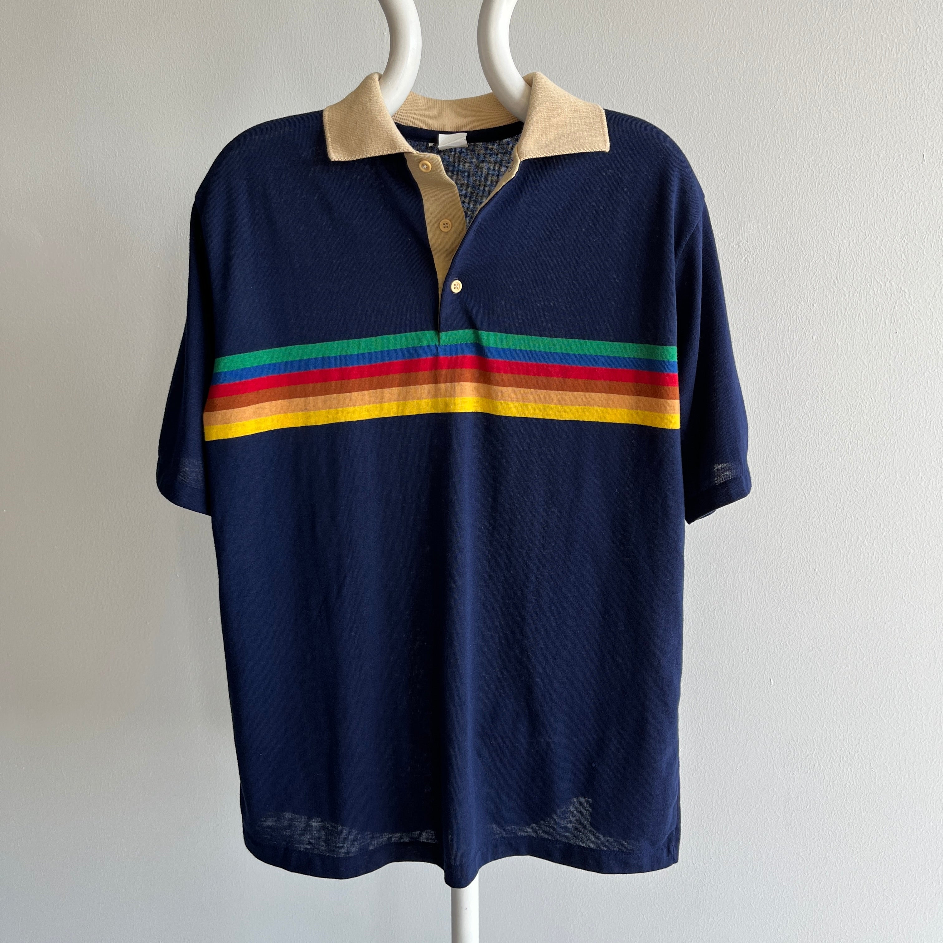 1980s Rainbow Polo T-Shirt - So Good