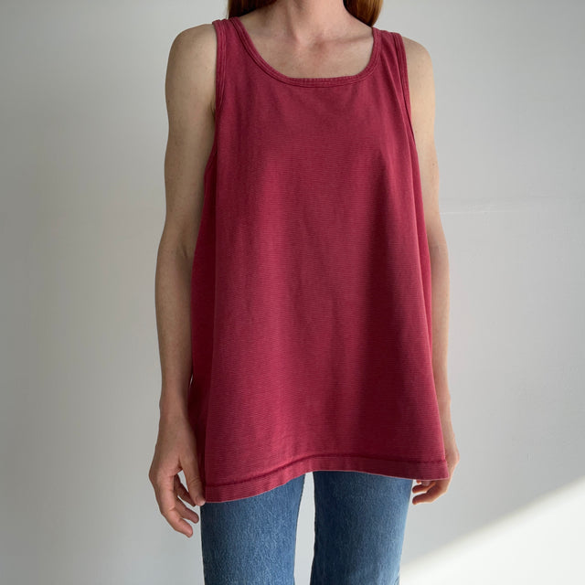 1990s Pinstriped Cotton "Washed Burgundy" Tank Top