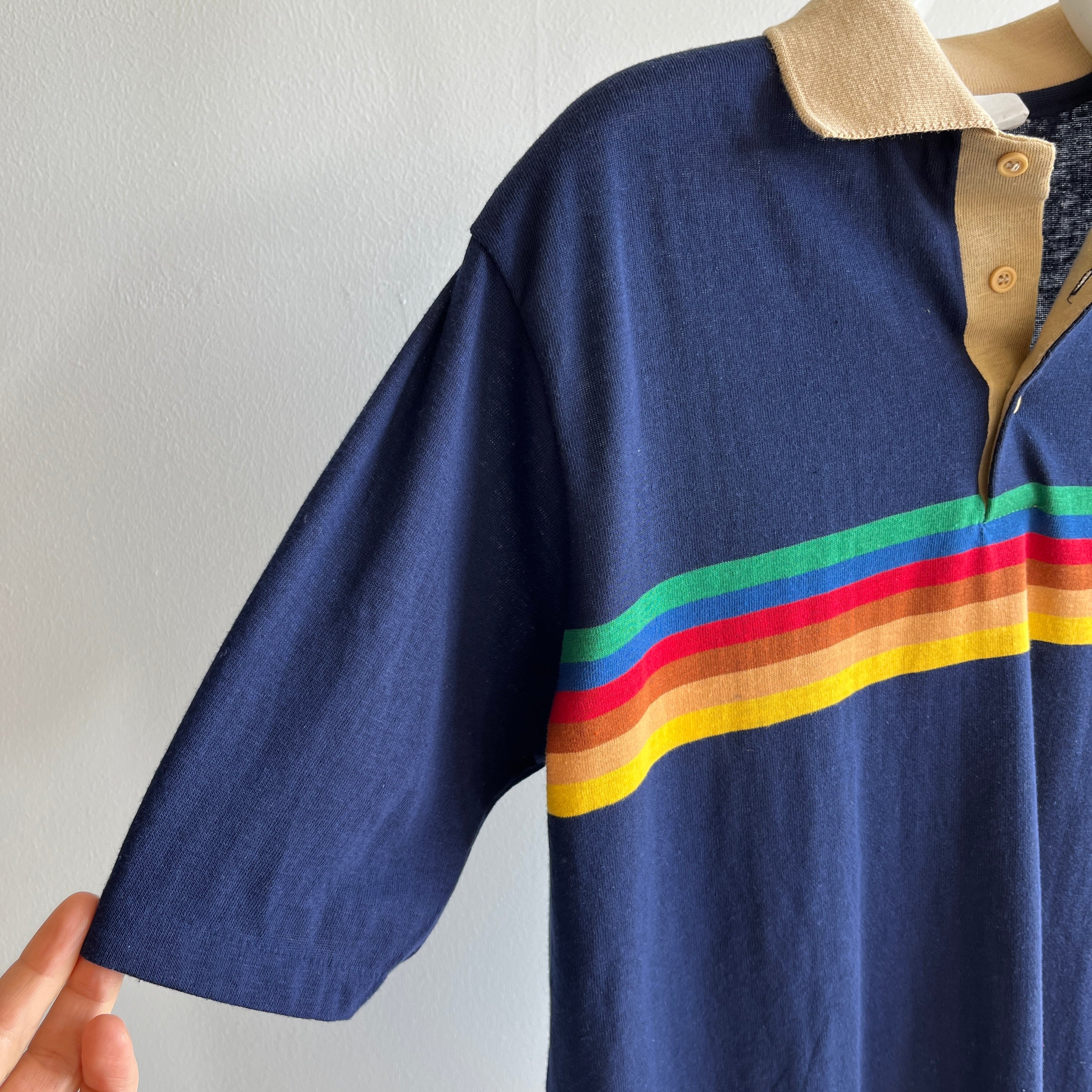 1980s Rainbow Polo T-Shirt - So Good