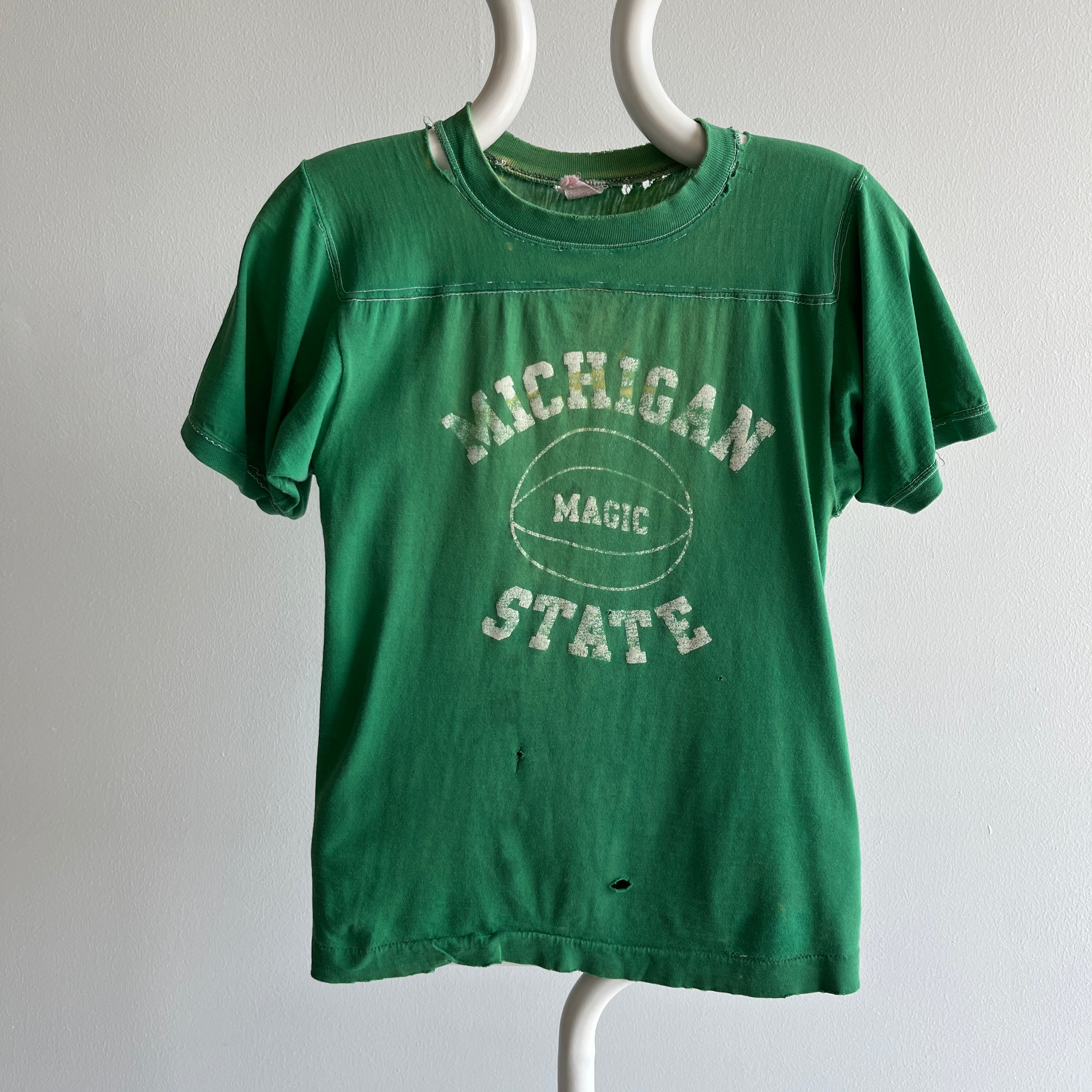 1970s Nicely Destroyed Michigan State Football T-Shirt by Wolf !!!!