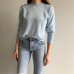 1980s Perfectly Stained and Worn Sky Blue Smaller Raglan Sweatshirt