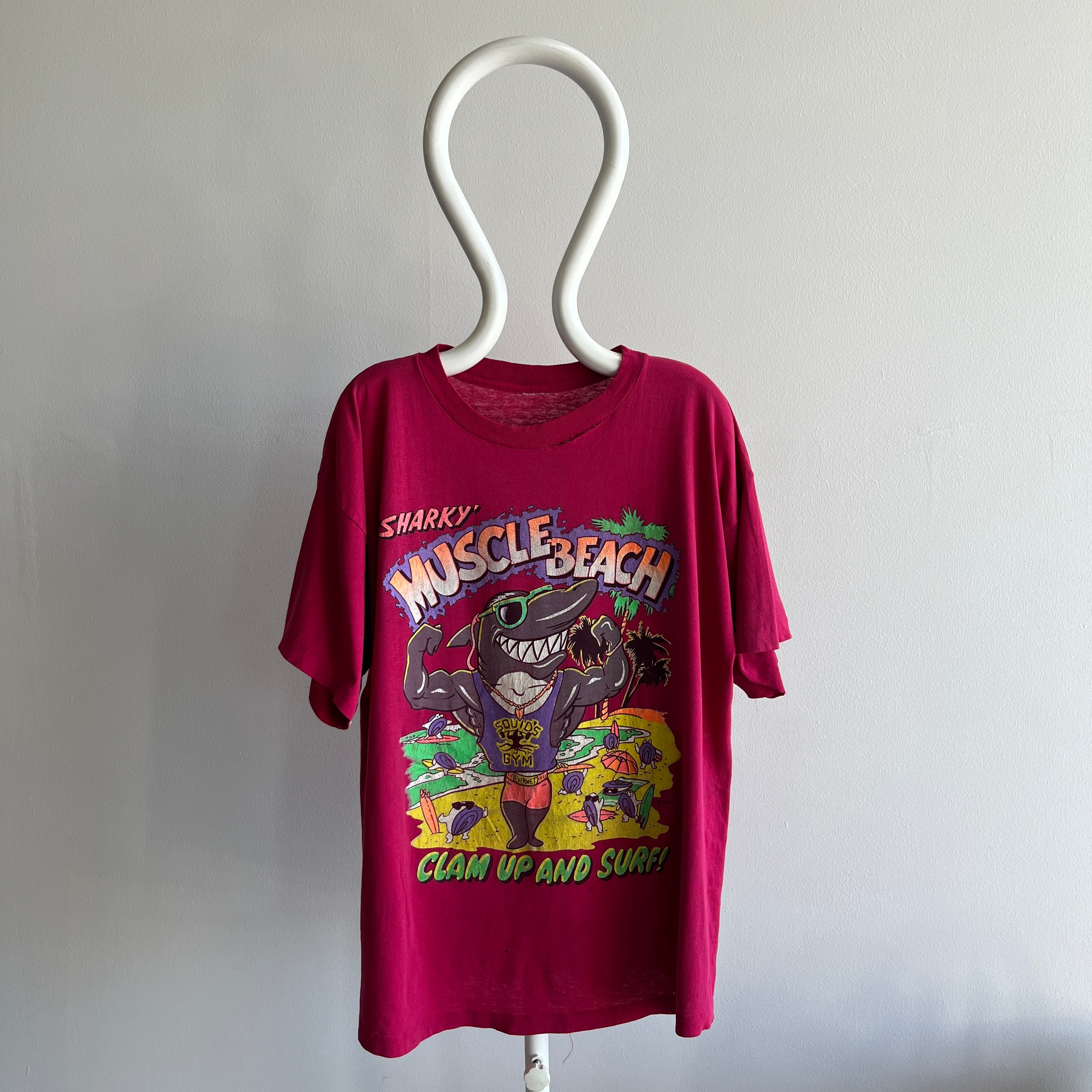 1992 Sharky's Muscle Beach Beat Up T-Shirt