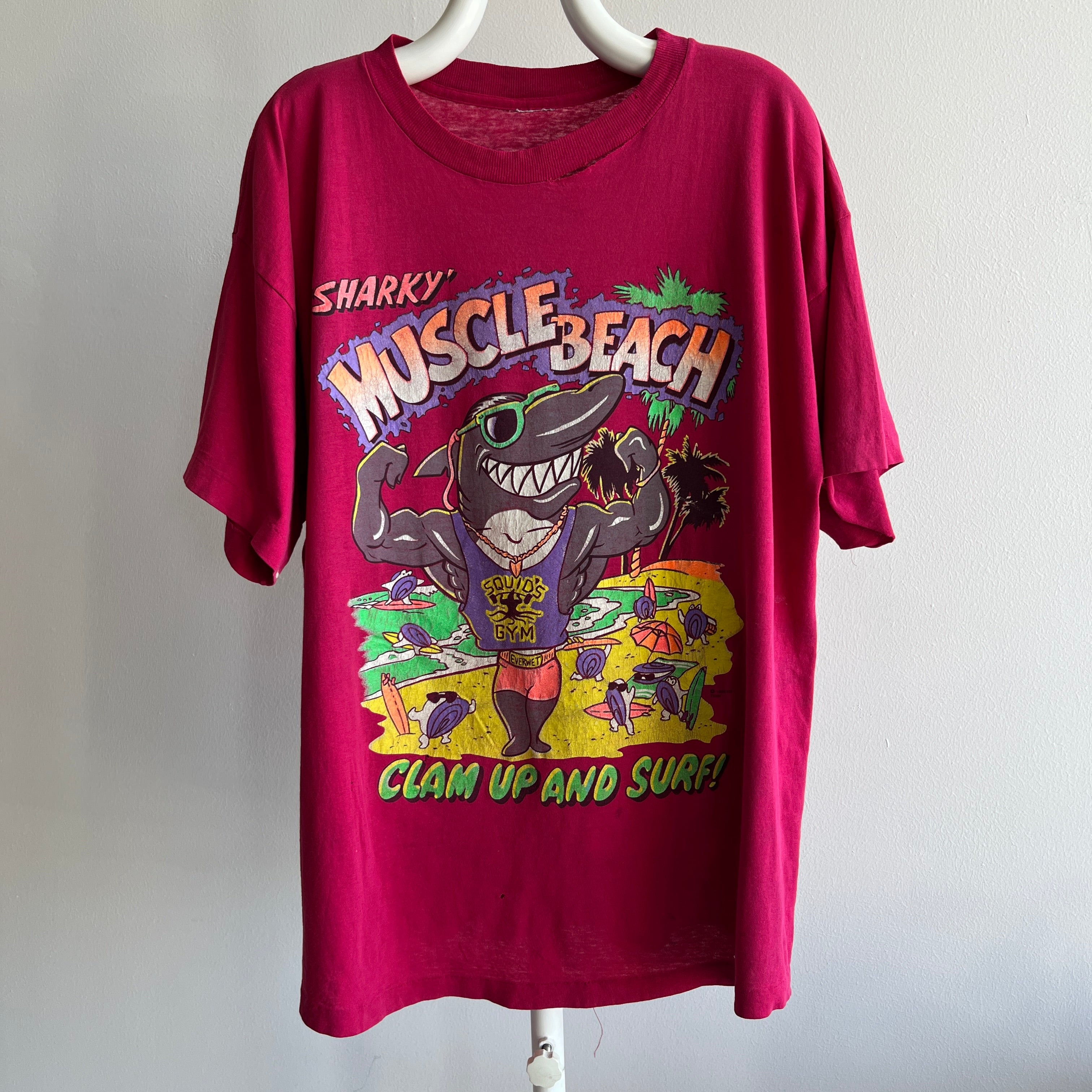 1992 Sharky's Muscle Beach Beat Up T-Shirt