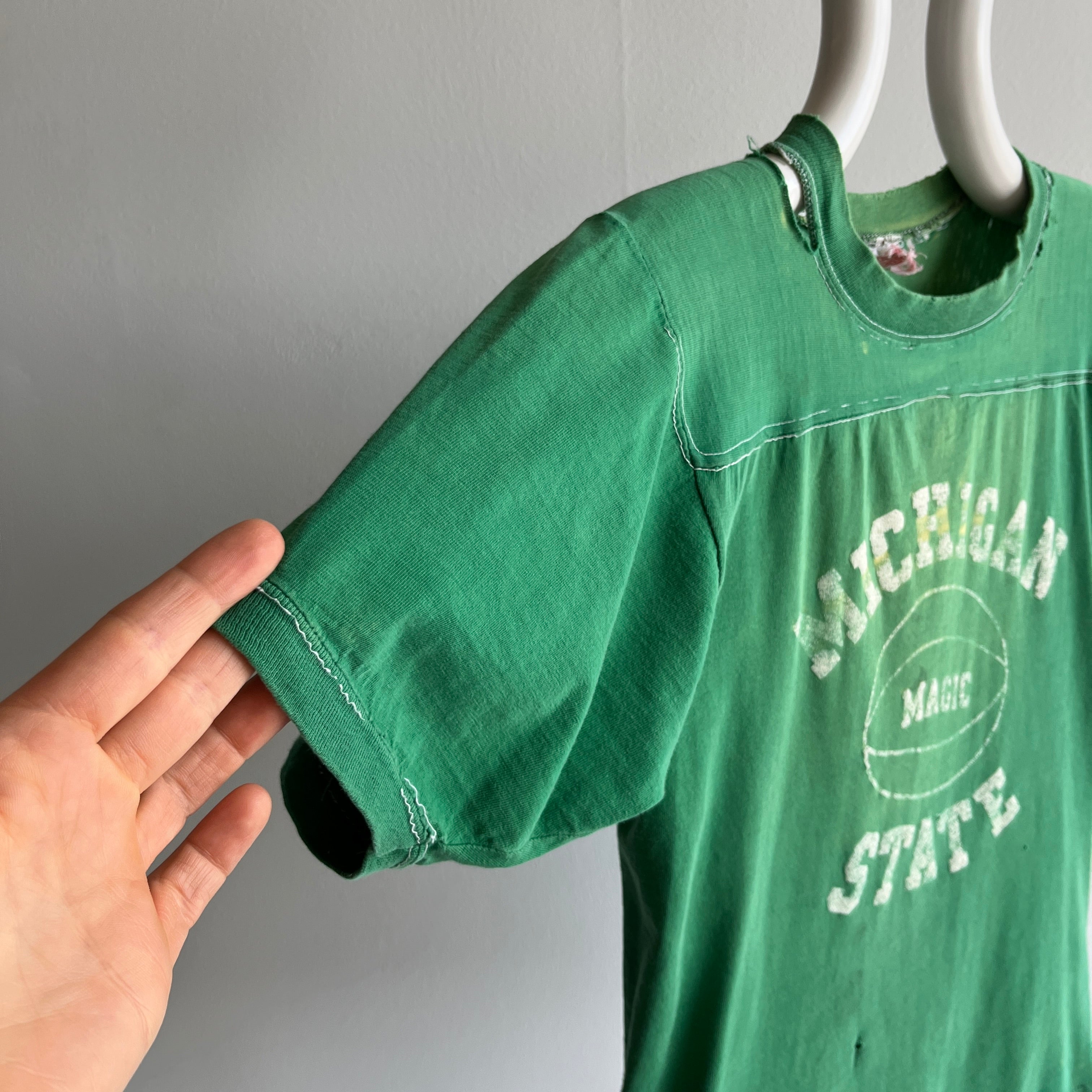 1970s Nicely Destroyed Michigan State Football T-Shirt by Wolf !!!!