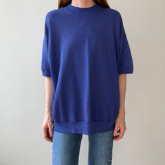 1980s Blank Faded Blue Short Sleeve Sweatshirt