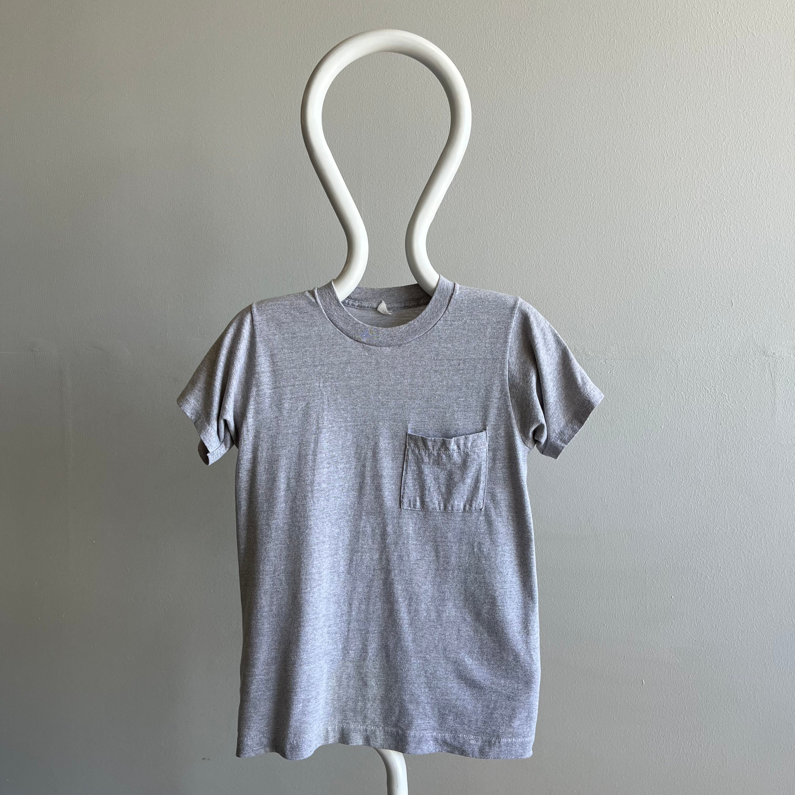 1980s Blank Gray Selvedge Pocket T-Shirt