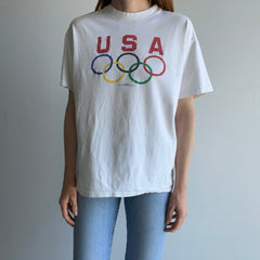 1990s USA Made White to Ecru From Age Olympic Cotton T-Shirt