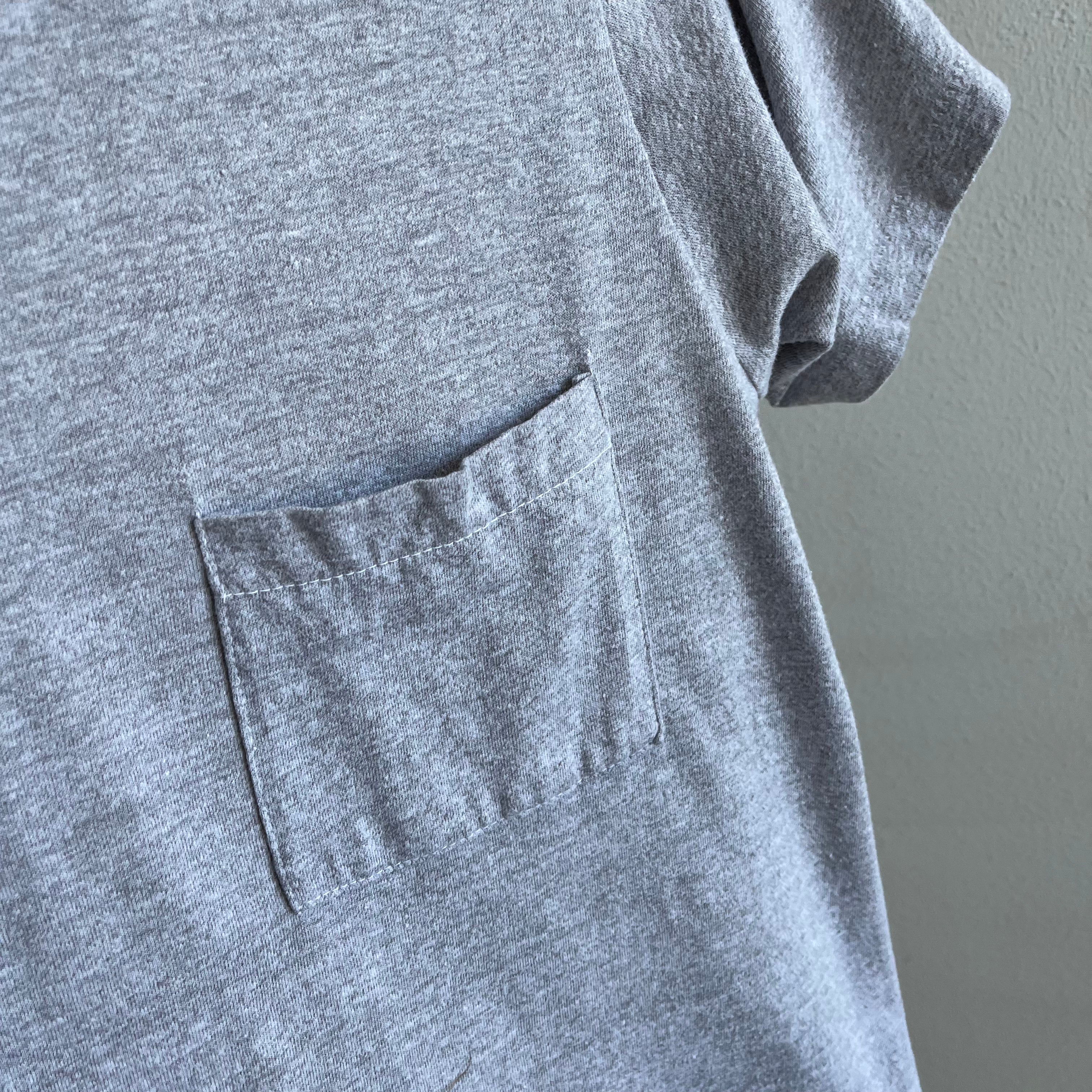 1980s Blank Gray Selvedge Pocket T-Shirt