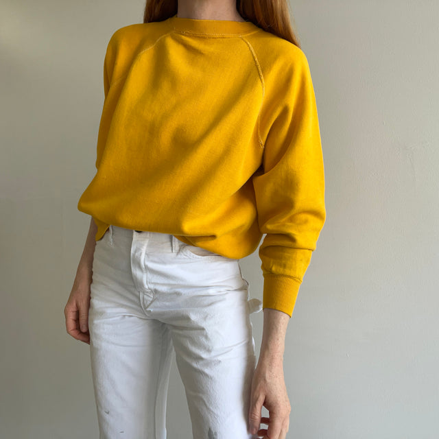 1970s Beyond Stained Marigold Yellow Sweatshirt - Dreamy