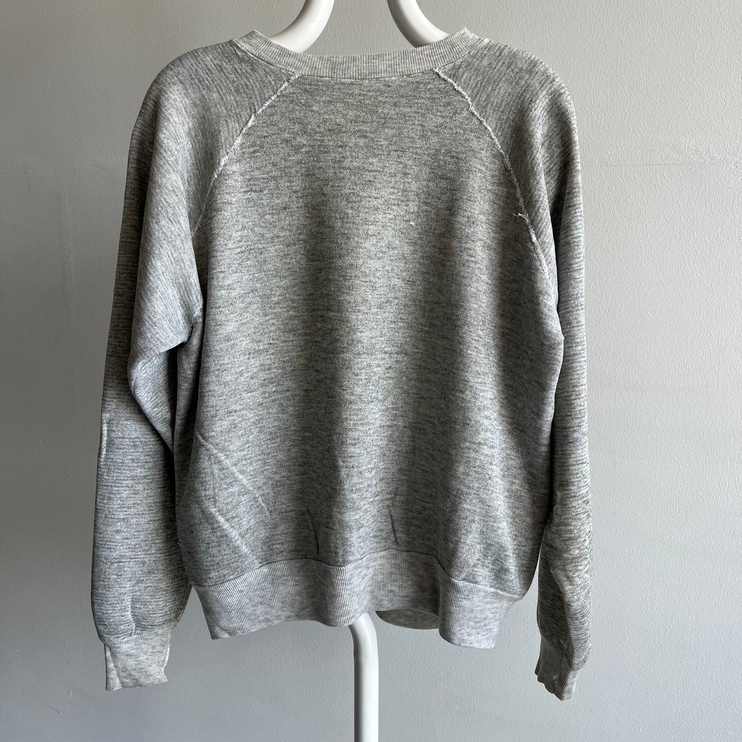 1980s Blank Thinned Out Gray Worn Raglan