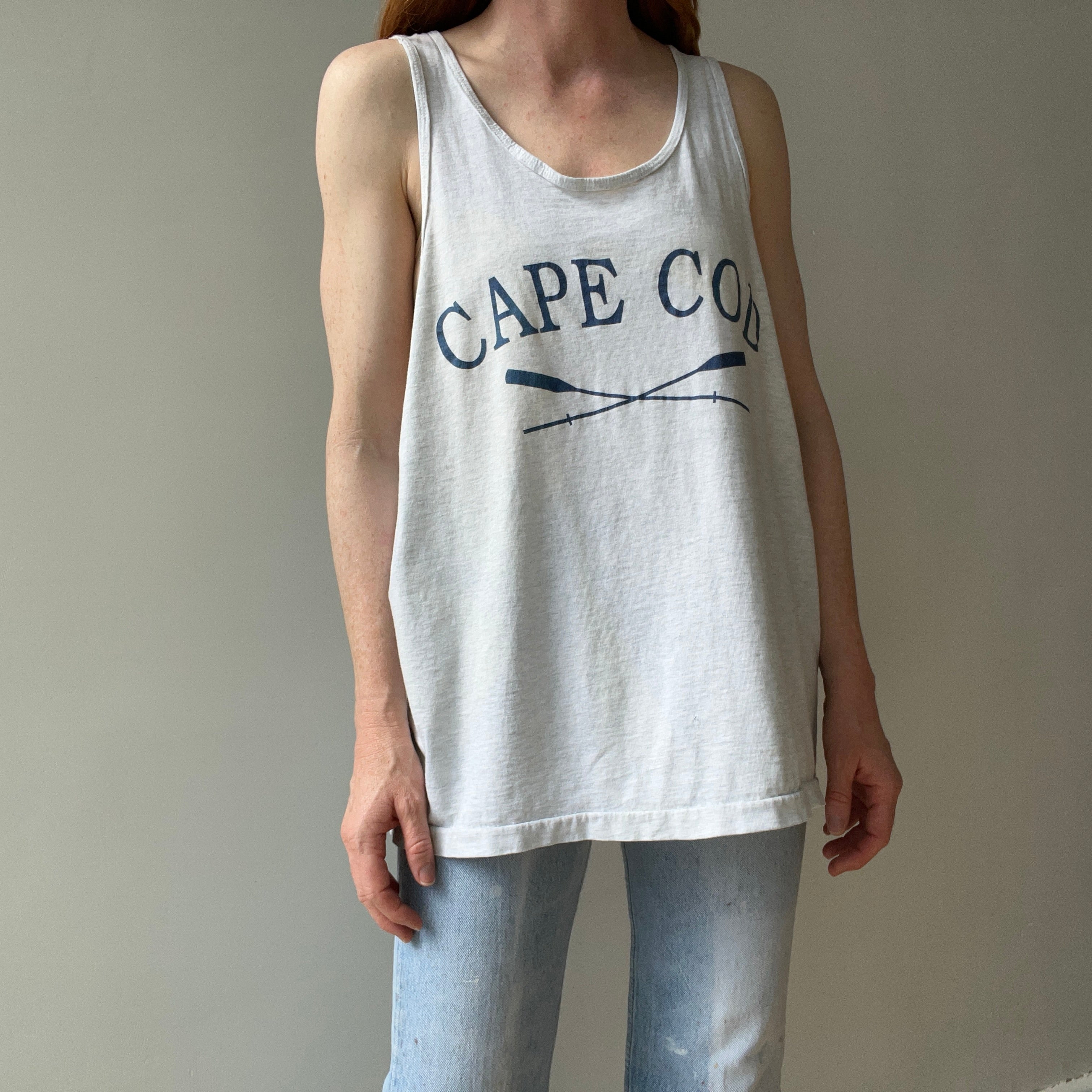 1980/90s Cape Code Tattered, Torn, Worn Cotton Tank Top