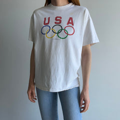 1990s USA Made White to Ecru From Age Olympic Cotton T-Shirt