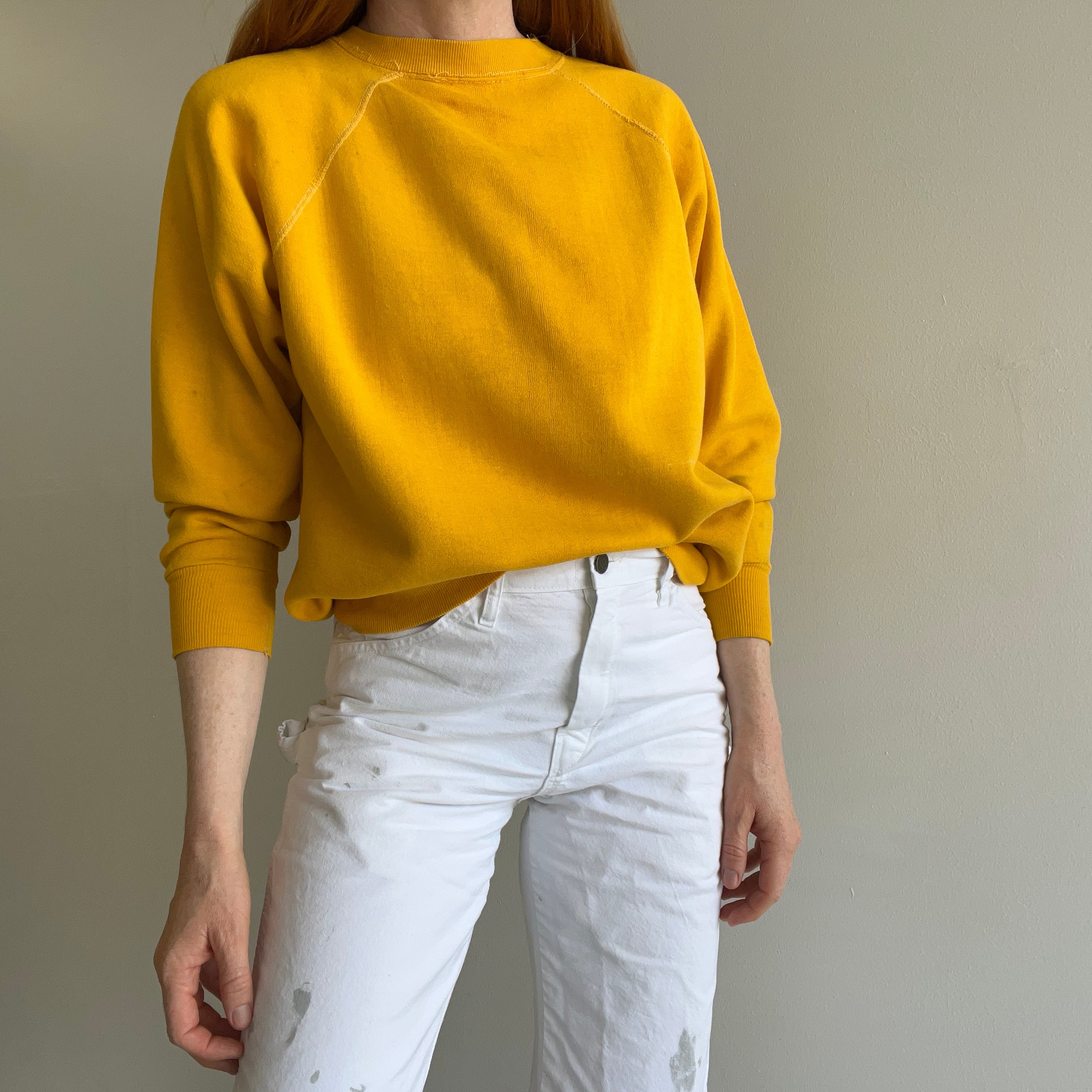 1970s Beyond Stained Marigold Yellow Sweatshirt - Dreamy